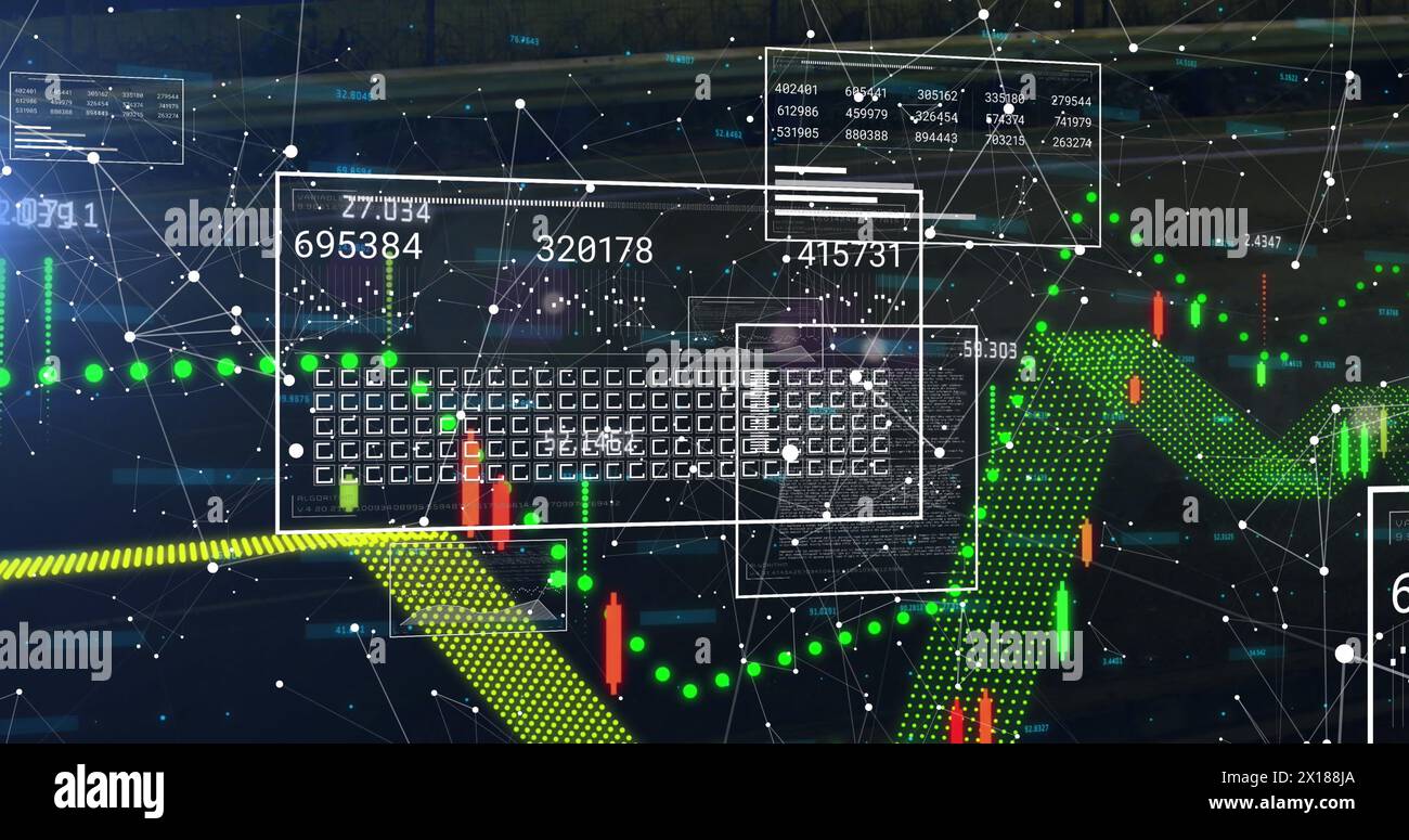 Image of financial data processing over connections Stock Photo