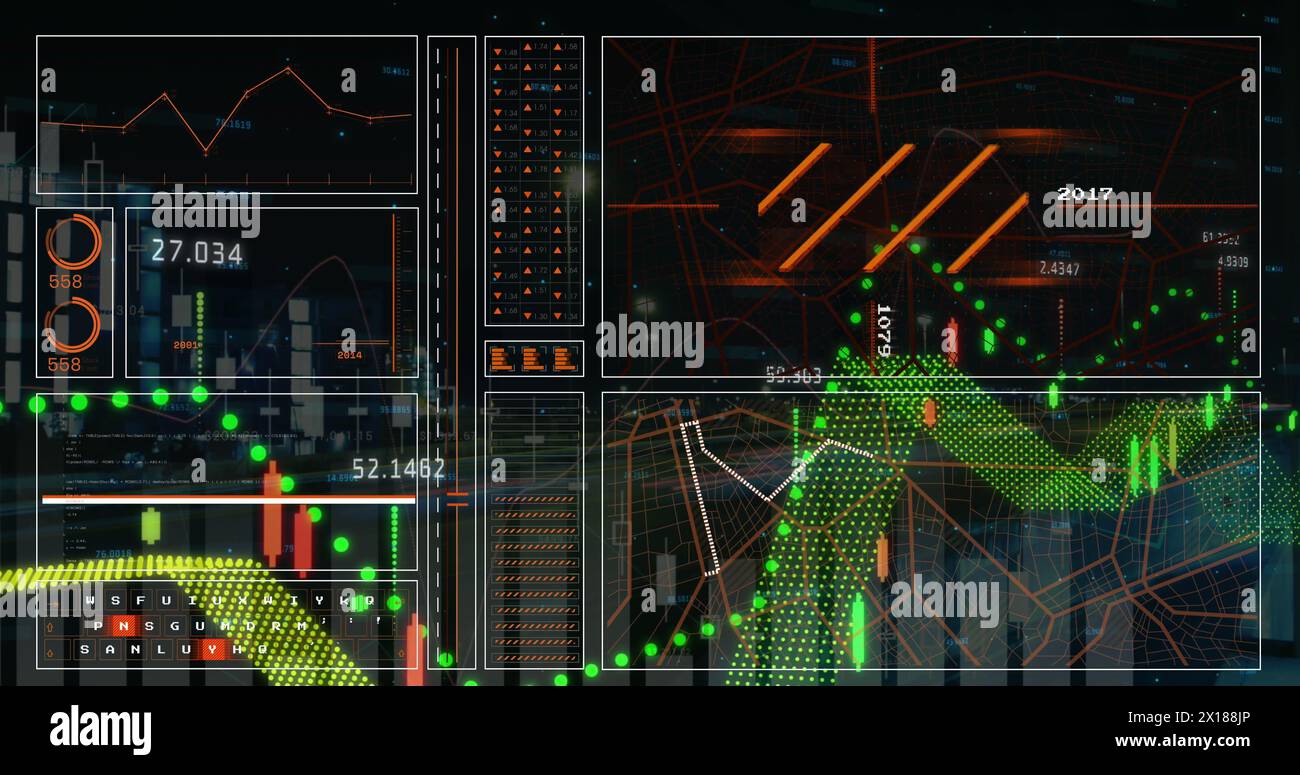 Image of financial data processing over screens Stock Photo