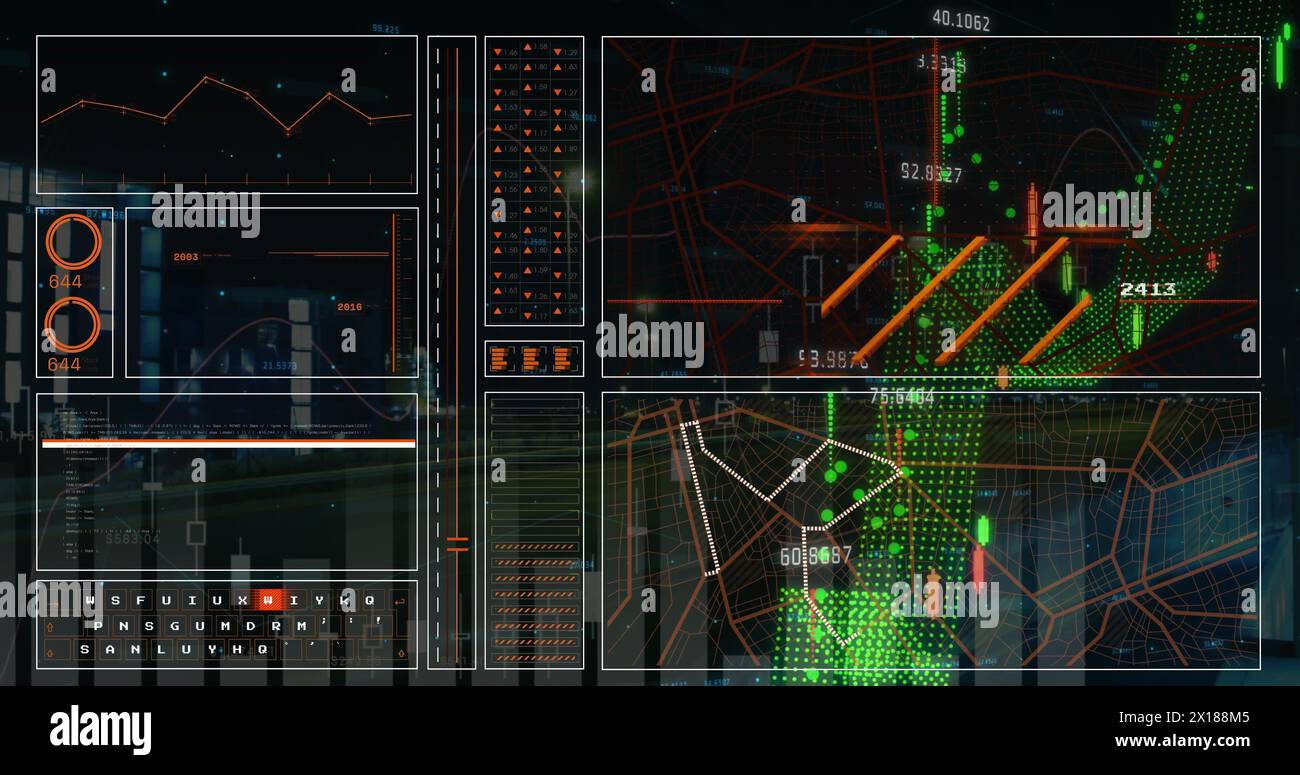 Image of financial data processing over screens Stock Photo