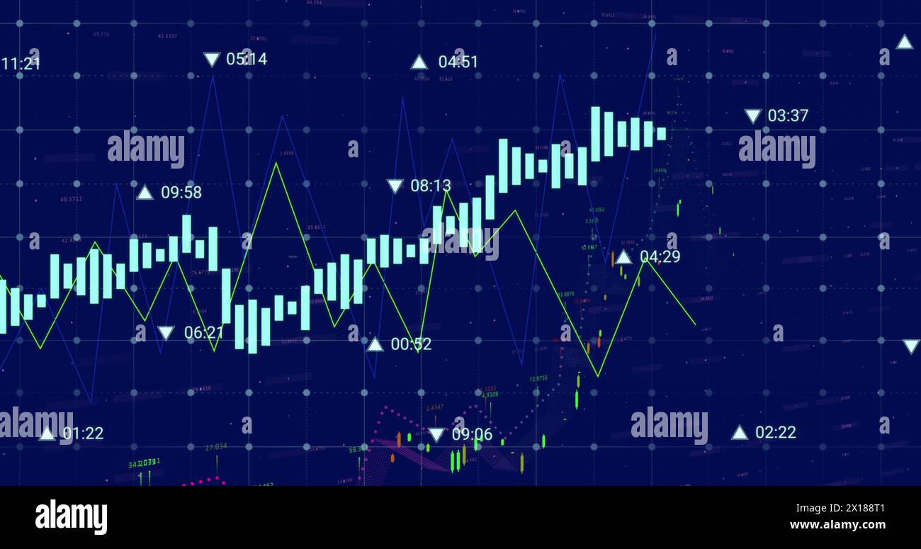Image of financial data processing on black background Stock Photo