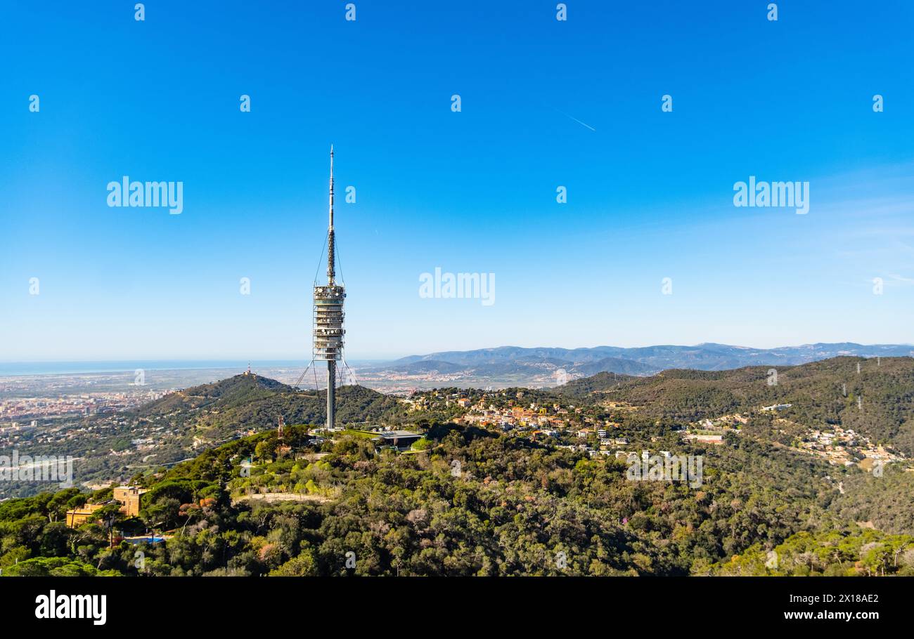 Torre de Collserola television tower on the Tibidabo in Barcelona, Spain Stock Photo