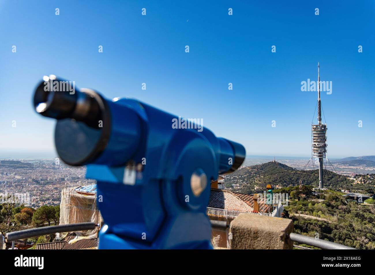 Torre de Collserola television tower on the Tibidabo in Barcelona, Spain Stock Photo