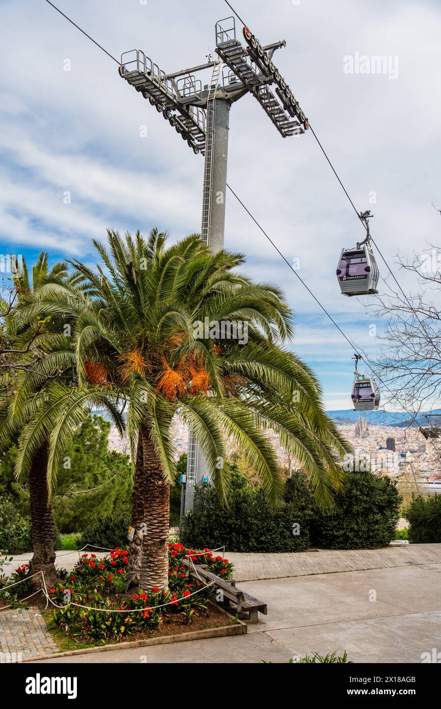 Cable car to Montjuic in Barcelona, Spain Stock Photo - Alamy
