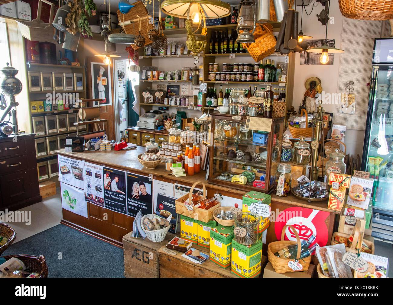 Small shop filled with many things in Svaneke on the island of Bornholm, Baltic Sea, Denmark, Scandinavia, Northern Europe Stock Photo