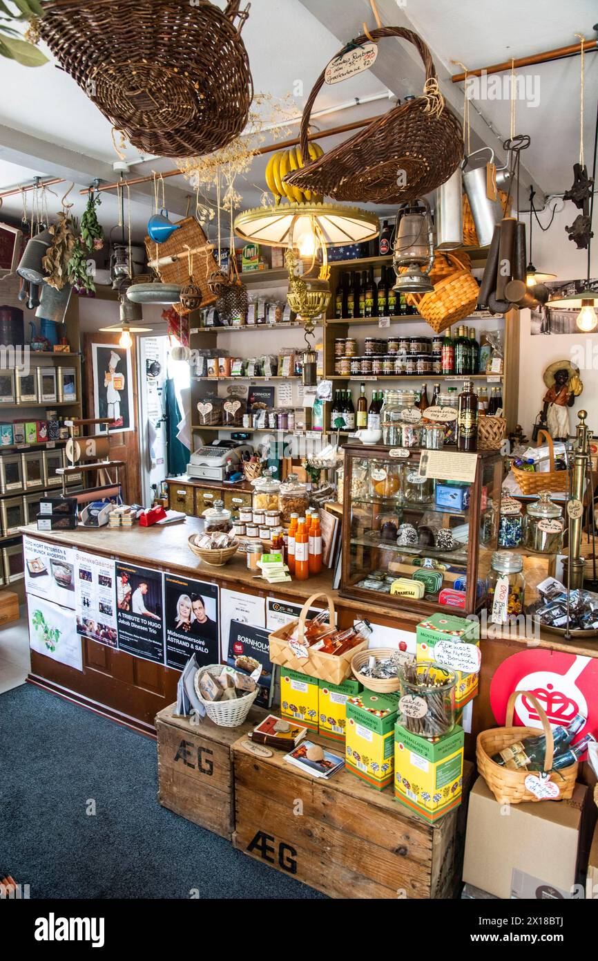 Small shop filled with many things in Svaneke on the island of Bornholm, Baltic Sea, Denmark, Scandinavia, Northern Europe Stock Photo