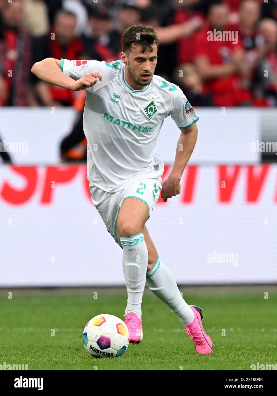 LEVERKUSEN - Olivier Deman of SV Werder Bremen during the Bundesliga match between Bayer 04 Leverkusen and Werder Bremen at the Bay Arena on April 14, 2024 in Leverkusen, Germany. ANP | Hollandse Hoogte | GERRIT VAN COLOGNE Stock Photo