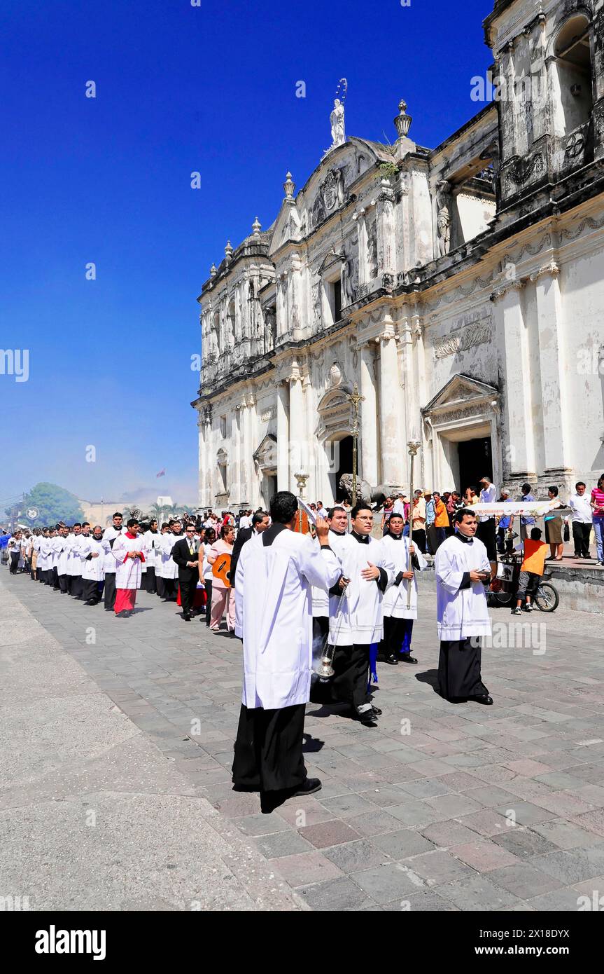Leon Nicaragua Long Line Of Clergymen In A Procession Along A Church Leon Nicaragua Long Line Of Clergymen In A Procession Along A Church