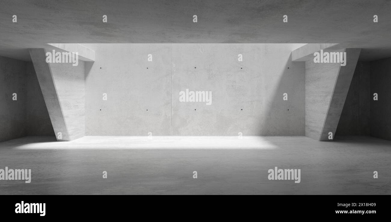 Abstract large, empty, modern concrete room with large ceiling opening ...