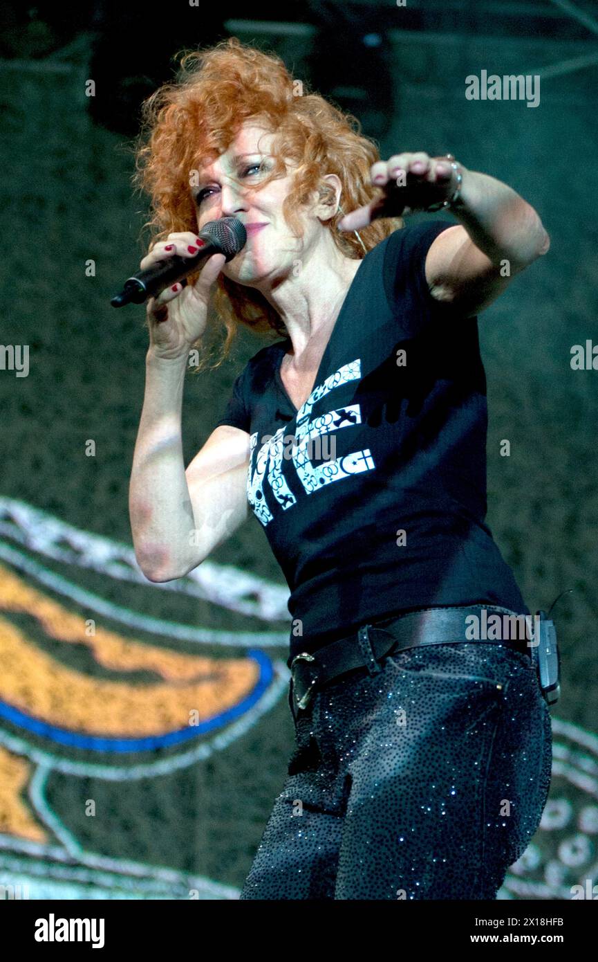 Milan Italy 25/07/2012 : Fiorella Mannoia,Italian singer, during the live concert at the “Ippodromo di San Siro” Stock Photo