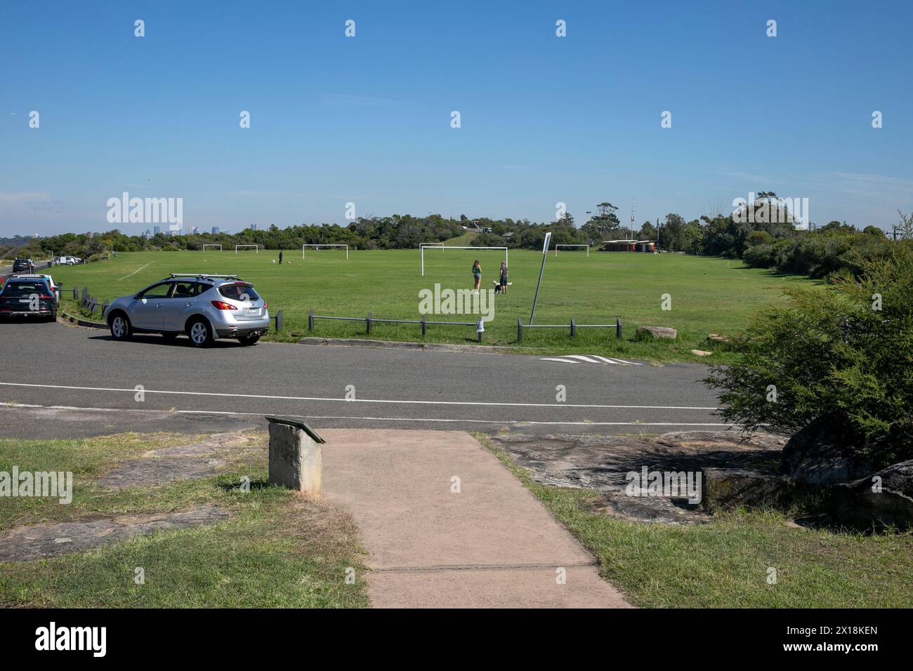 Tania Park sports field and dog walking area viewed from Arabanoo lookout, Dobroyd Head, Balgowlah Heights, Sydney,Australia Stock Photo