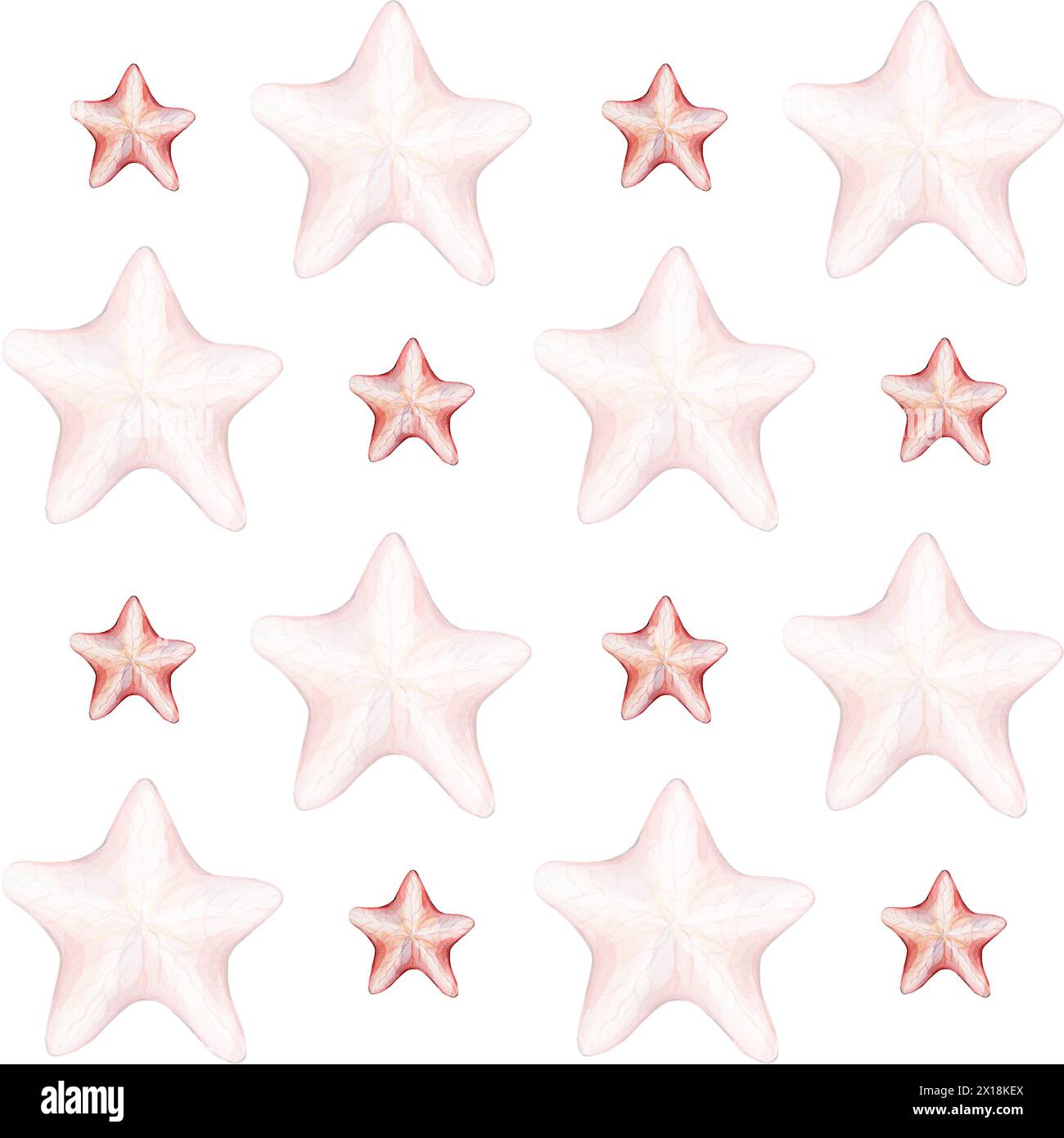 Seamless pattern with watercolor starfish Stock Photo