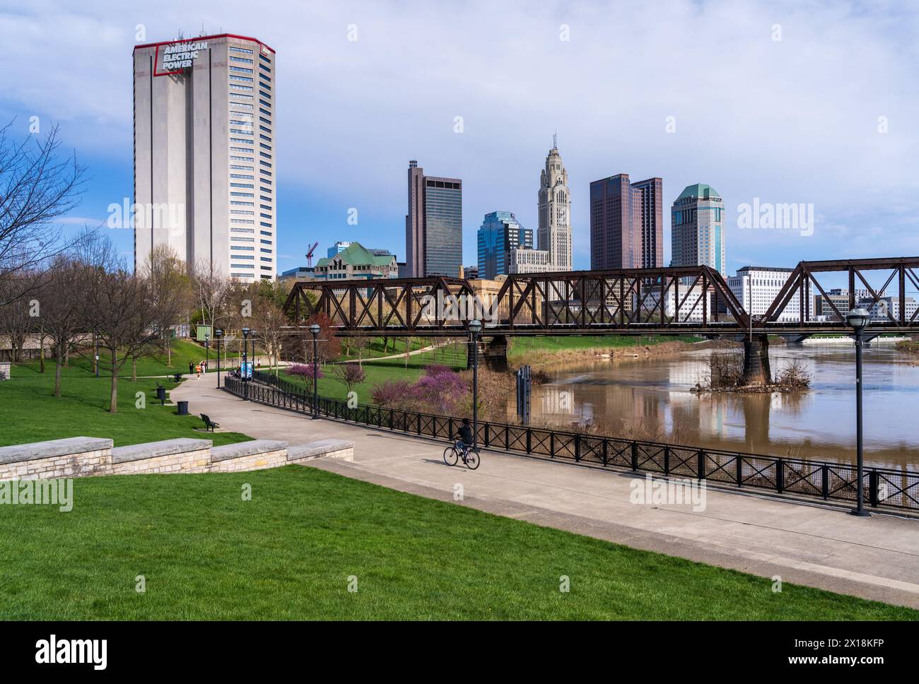 Columbus, OH - 7 April 2024: Waterfront view of the downtown financial ...