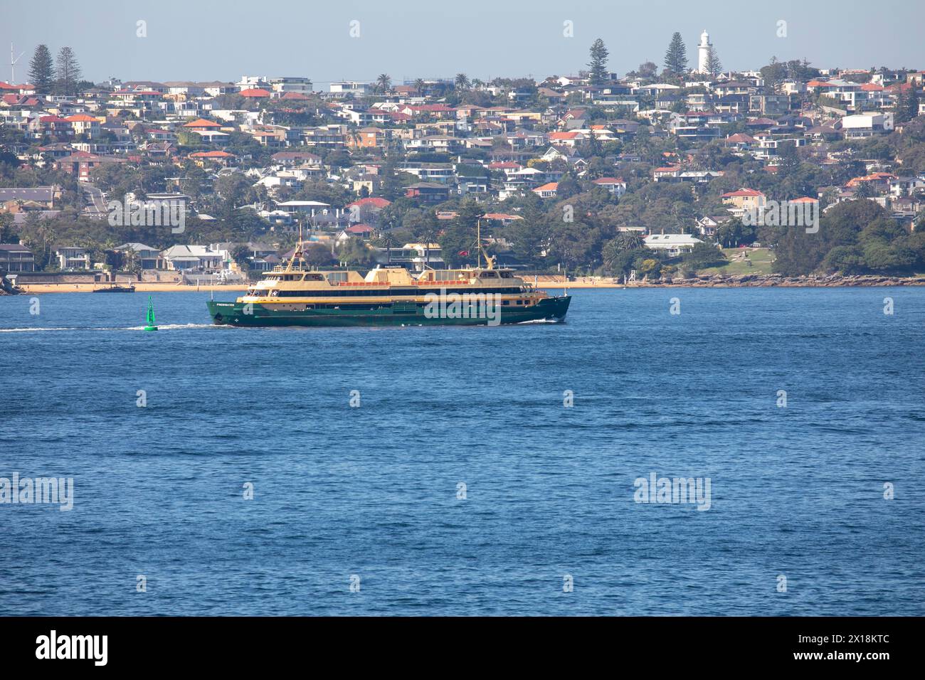 The Manly Ferry, Sydney ferry named Freshwater on Sydney Harbour passing Watsons Bay in the