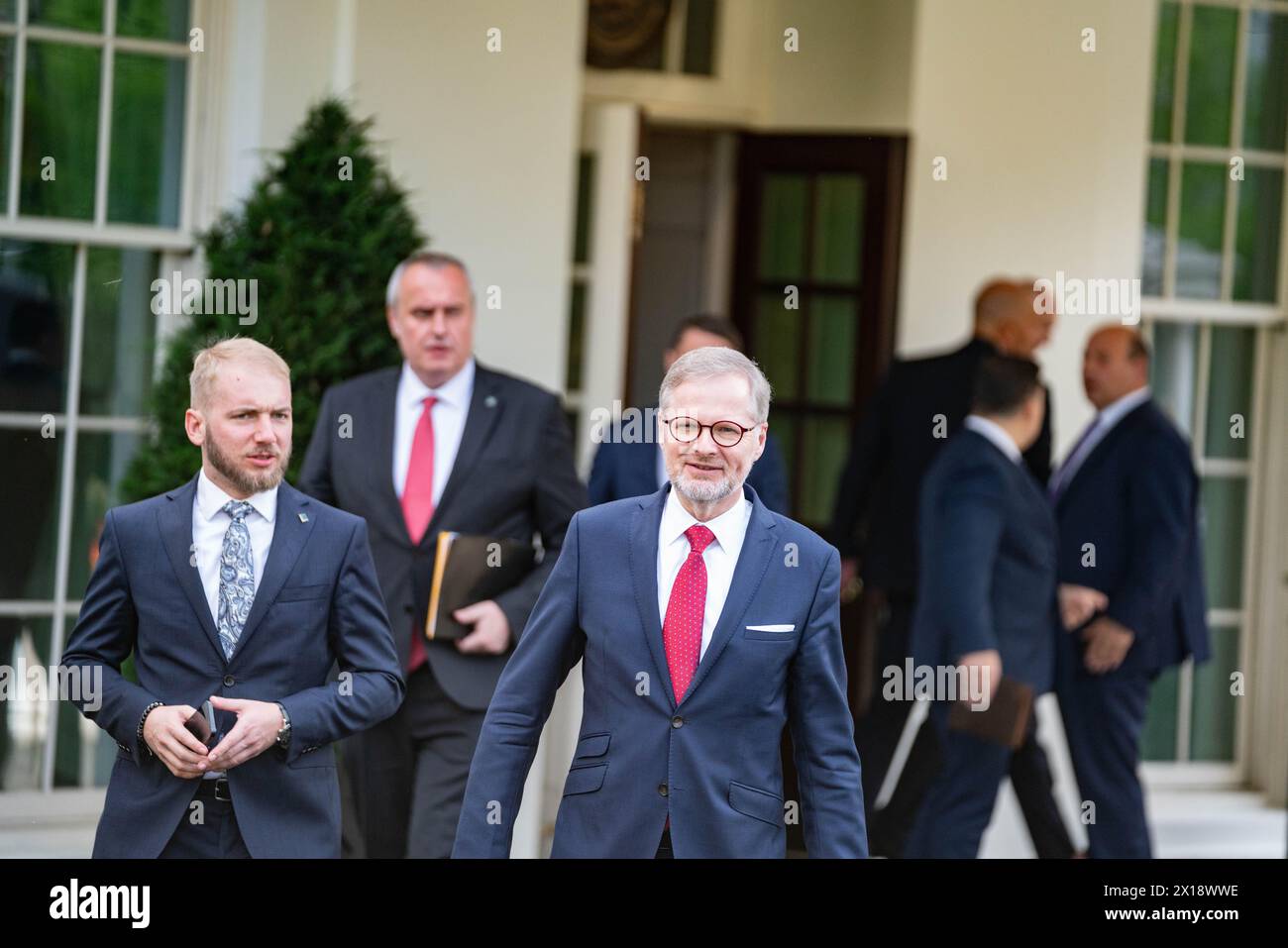 April 15th Prime Minister of the Czech Republic Petr Fiala  came to the white house to have meeting with president Joe Biden in Oval Office. Stock Photo