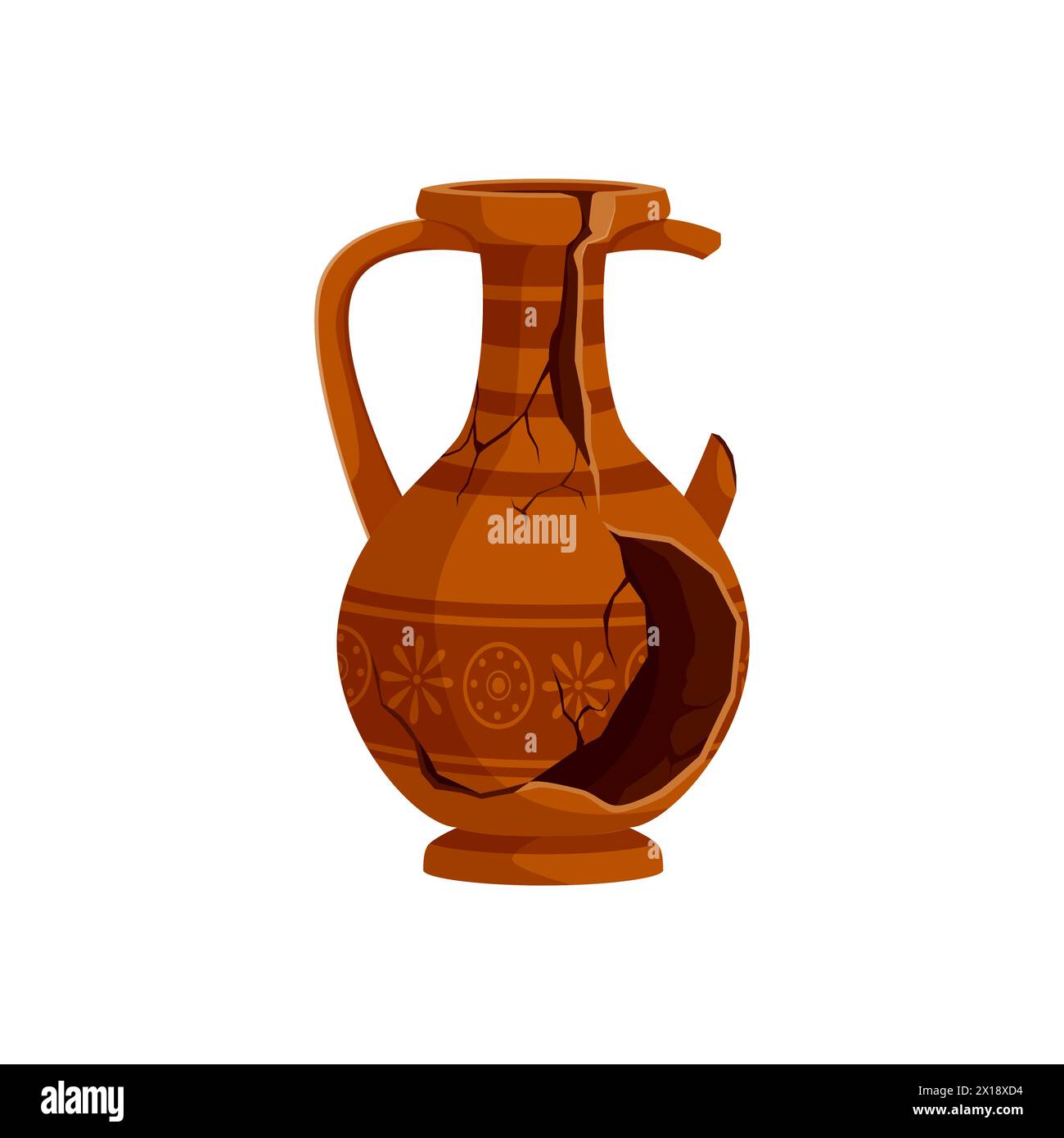 Ancient vase, Greek pottery pot or broken ceramic clay jug, vector antique amphora. Greek broken pottery, wine jar or pitcher bowl with handle and cracks, Roman ancient earthenware archeology Stock Vector