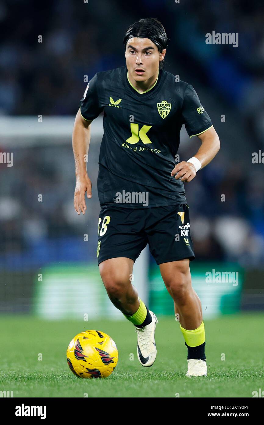 San Sebastian, Spain. Credit: D. 14th Apr, 2024. Luka Romero (Almeria) Football/Soccer : Spanish 'La Liga EA Sports' match between Real Sociedad 2-2 UD Almeria at Reale Arena in San Sebastian, Spain. Credit: D .Nakashima/AFLO/Alamy Live News Stock Photo