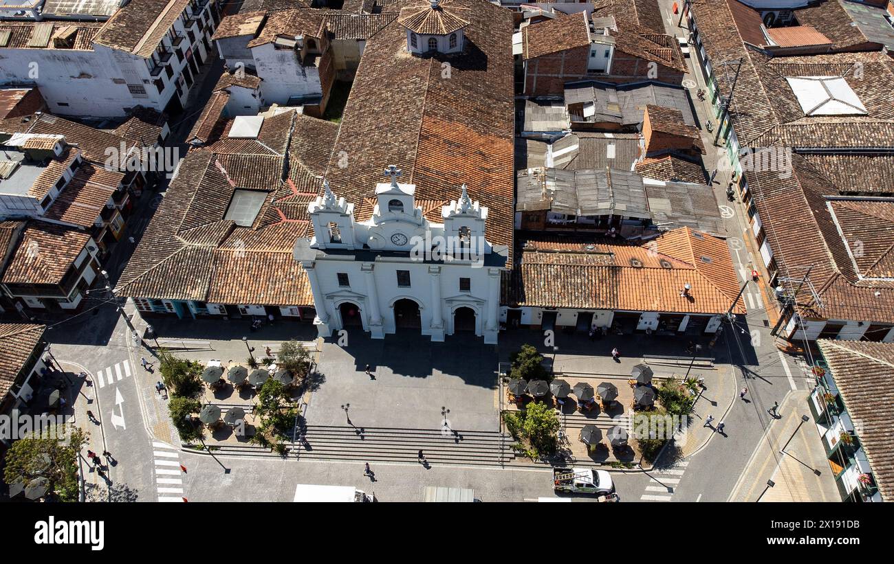 El Retiro, Antioquia - Colombia - March 2, 2024. Our Lady of the Rosary Parish, built in architecture in classical Greek style Stock Photo