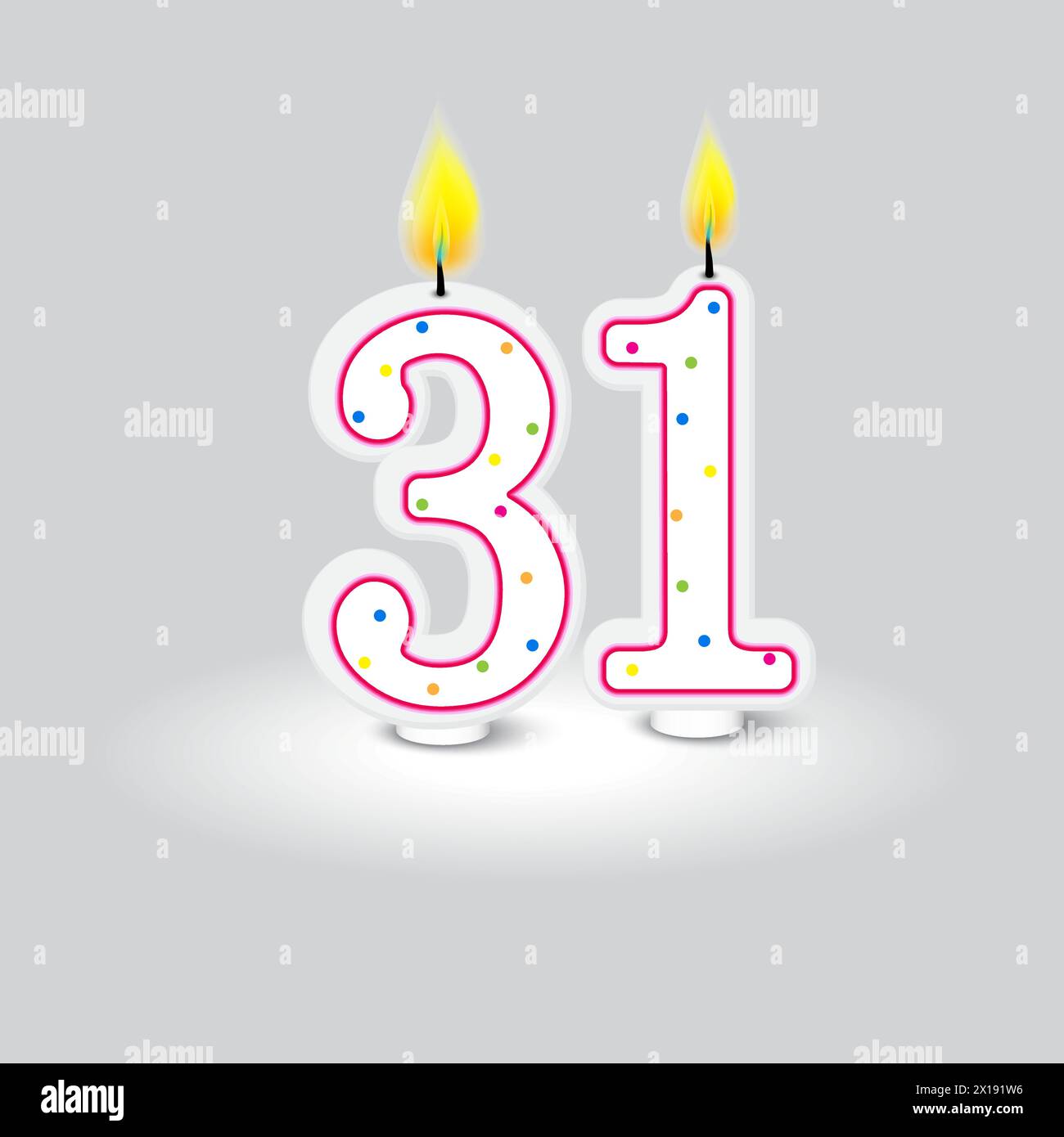 Celebratory number 31 candles. Birthday age decoration. Anniversary