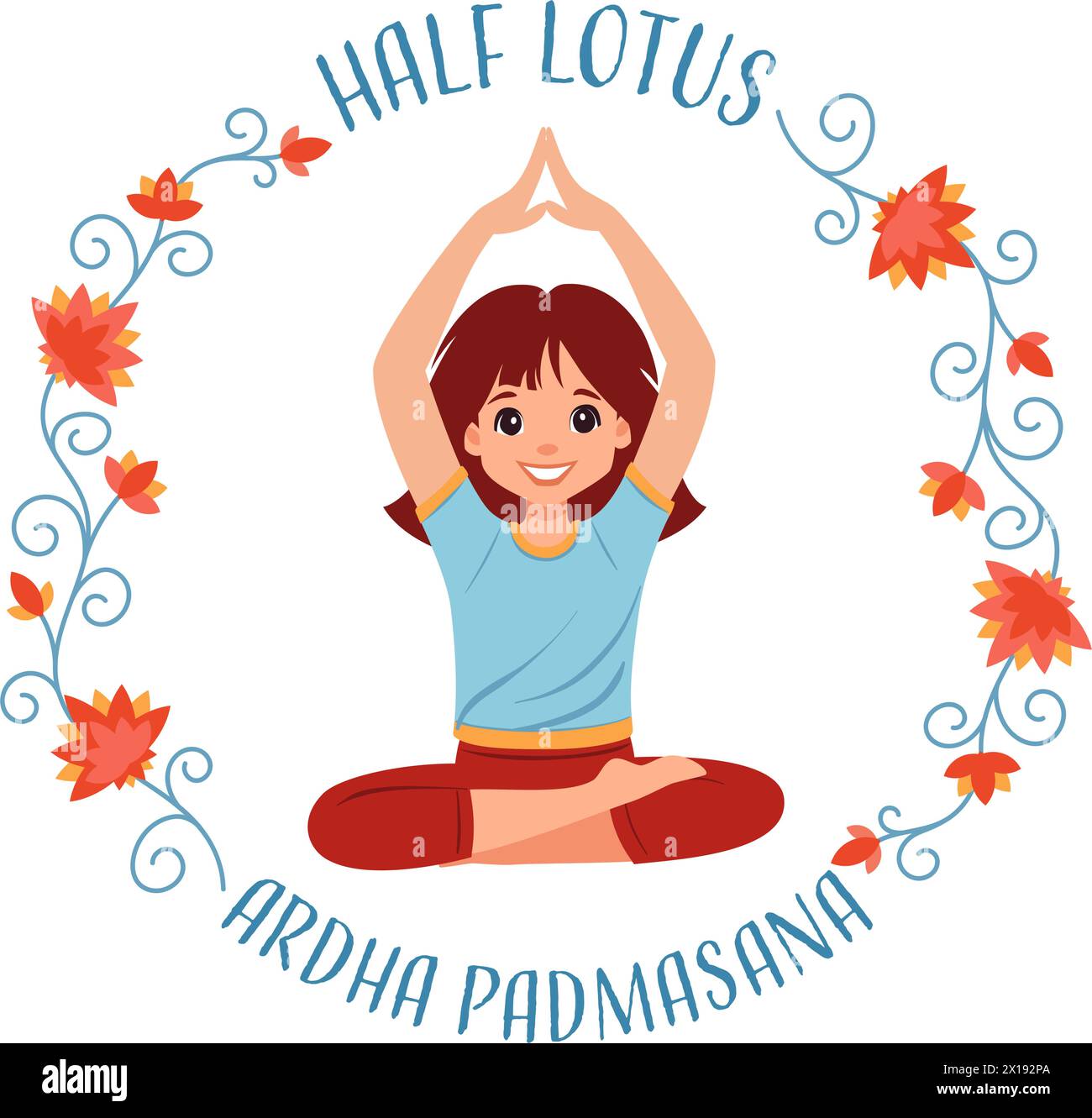 Kid girl doing yoga half Lotus pose Ardha Padmasana. Fitness concept ...