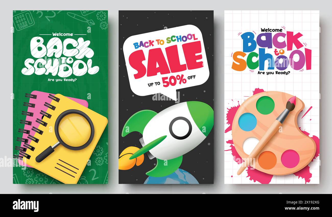Back to school greeting vector poster set design. Welcome back to ...