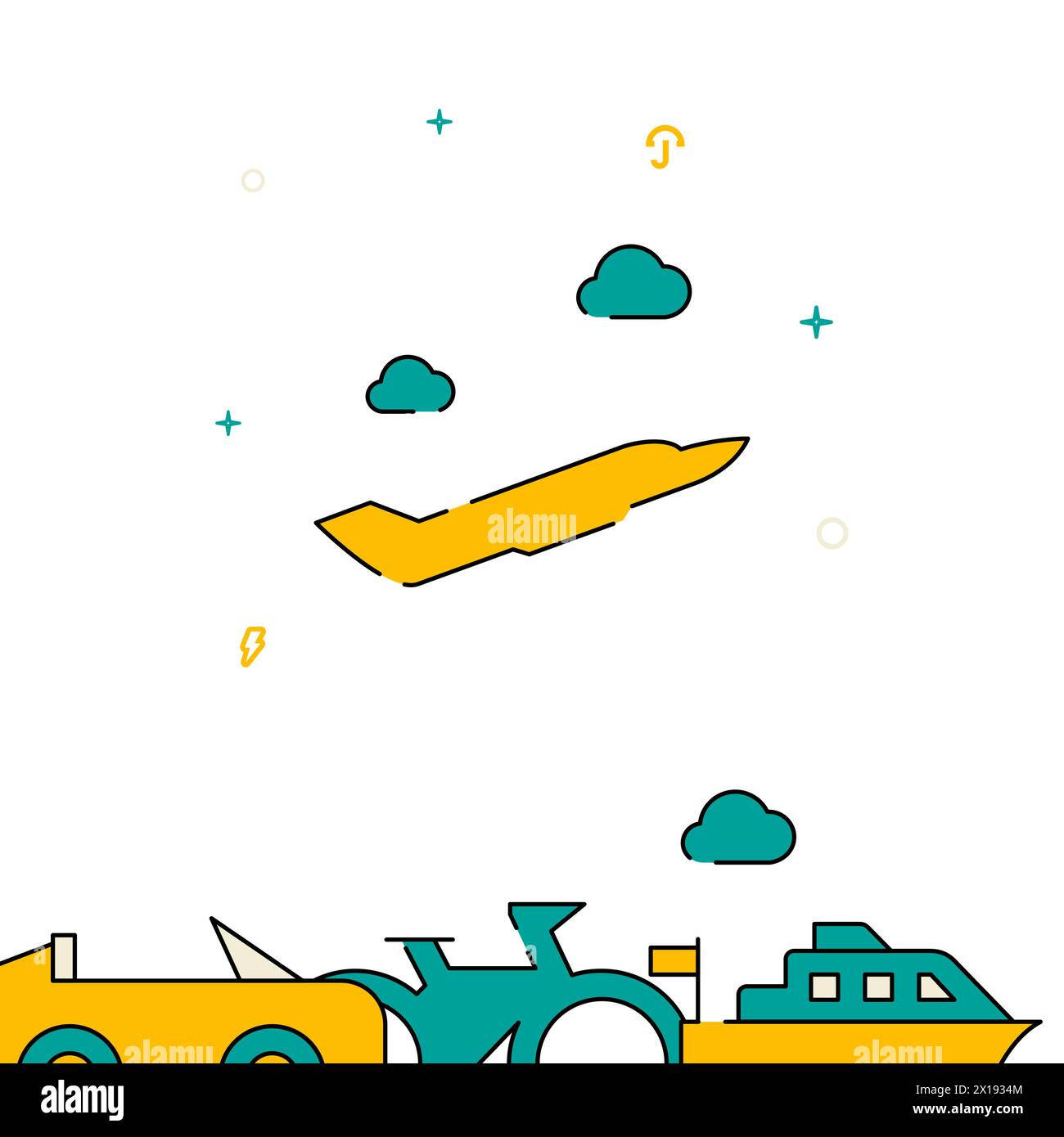 Business jet, private plane filled line vector icon, simple ...