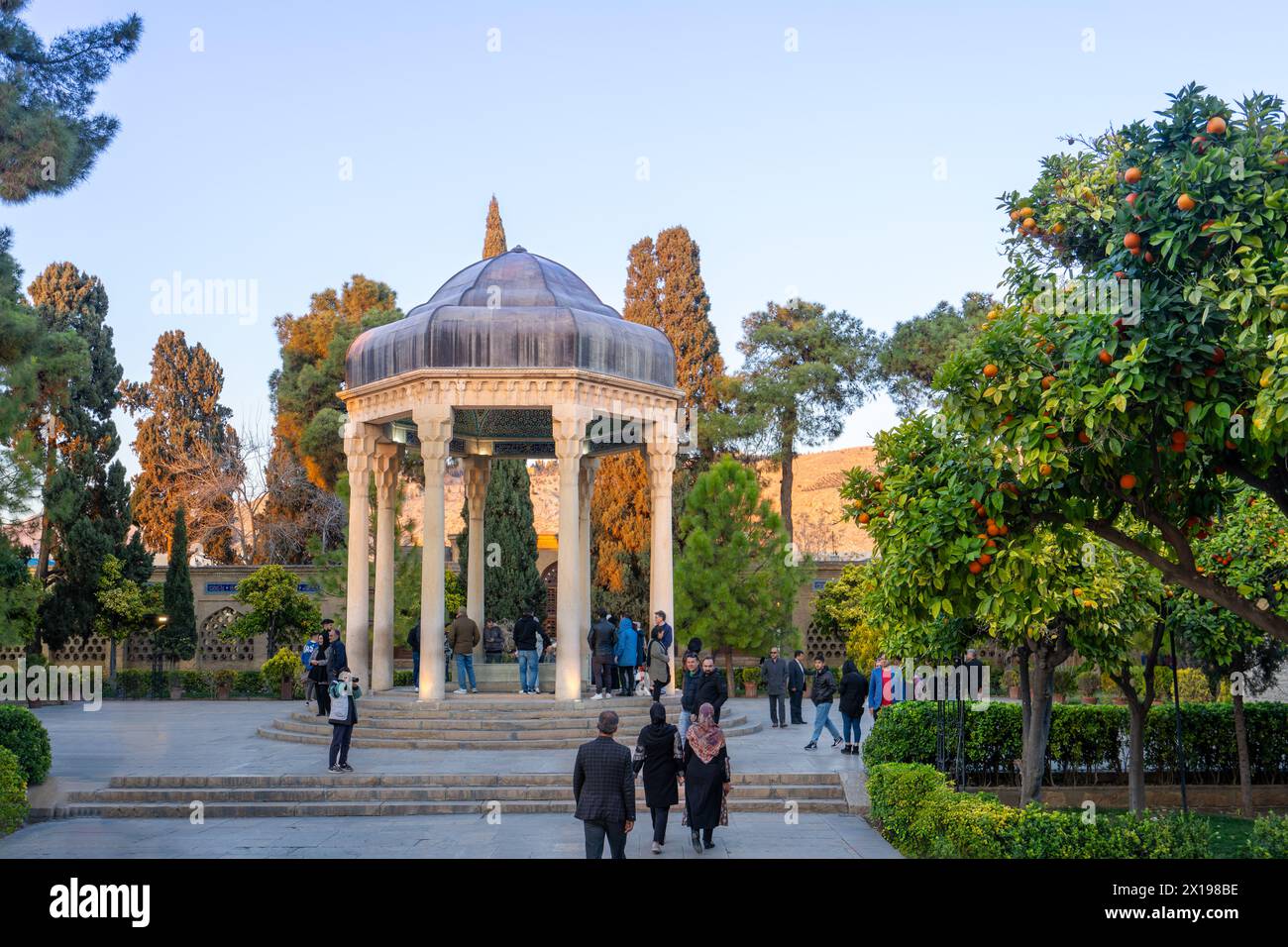 Mausoleum of Sa’di, Iran - March 1, 2024: The elegant tomb of Sa’di, the greatest poet of classical Persian literature, known for his eloquent and uni Stock Photo