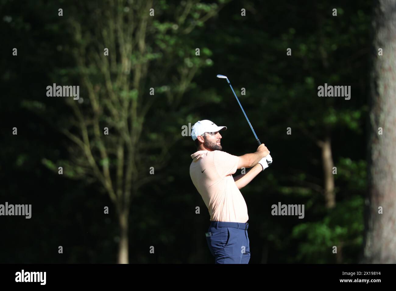 United States' Scottie Scheffler on the 11th hole during the day 4 of the 2024 Masters golf tournament at the Augusta National Golf Club in Augusta, Georgia, United States, on April 14, 2024. Credit: Koji Aoki/AFLO SPORT/Alamy Live News Stock Photo