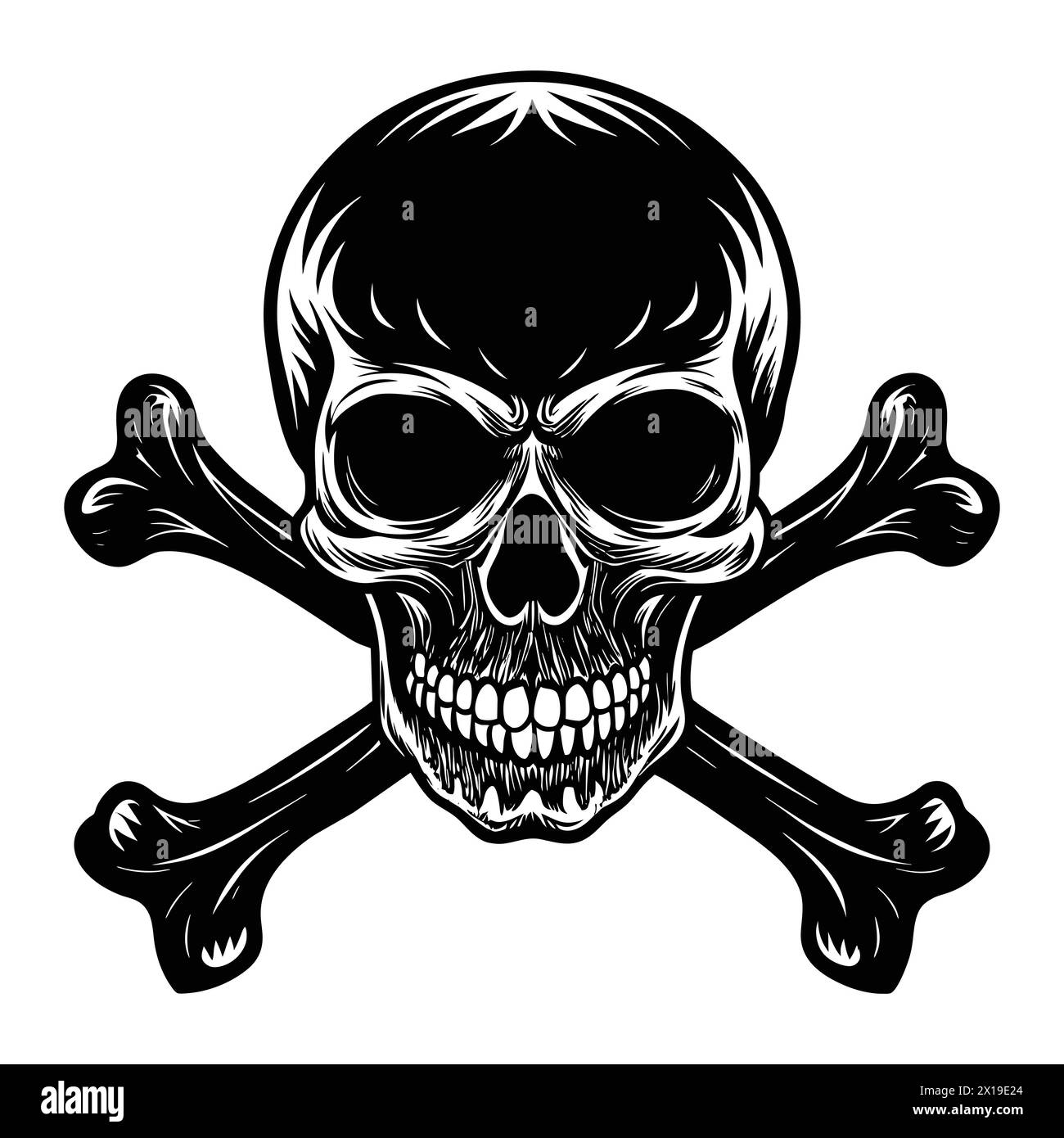 Silhouette of skull and bones - 'Gothic Skull and Bones Silhouette: Dark Grunge Illustration' Stock Vector