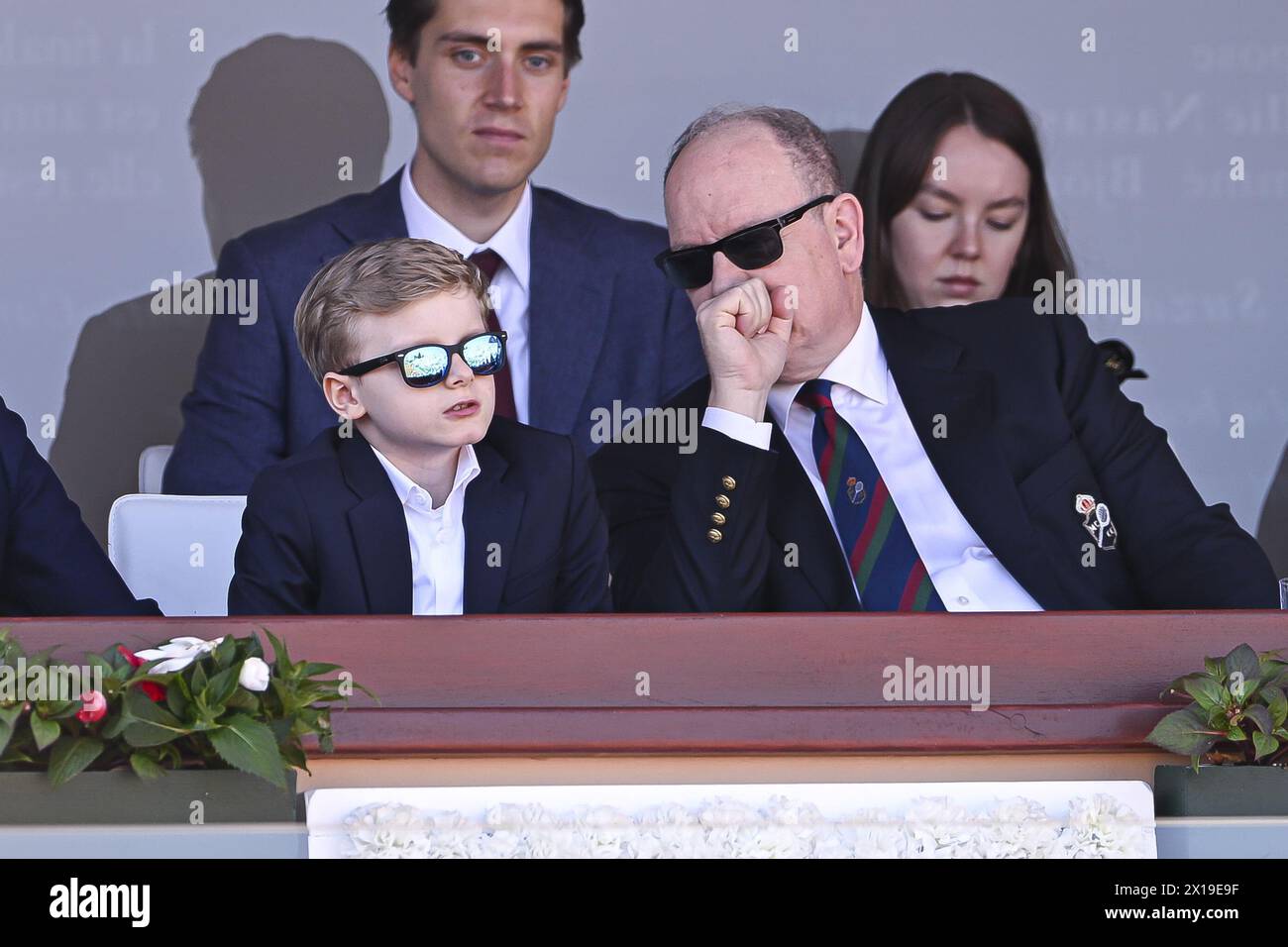 Albert II Grimaldi Prince of Monaco and Jacques during the Rolex Monte-Carlo final ATP Masters 1000 tennis on April 14, 2024 at Monte Carlo Country Club in Roquebrune Cap Martin, France near Monaco. Photo Victor Joly / DPPI Stock Photo