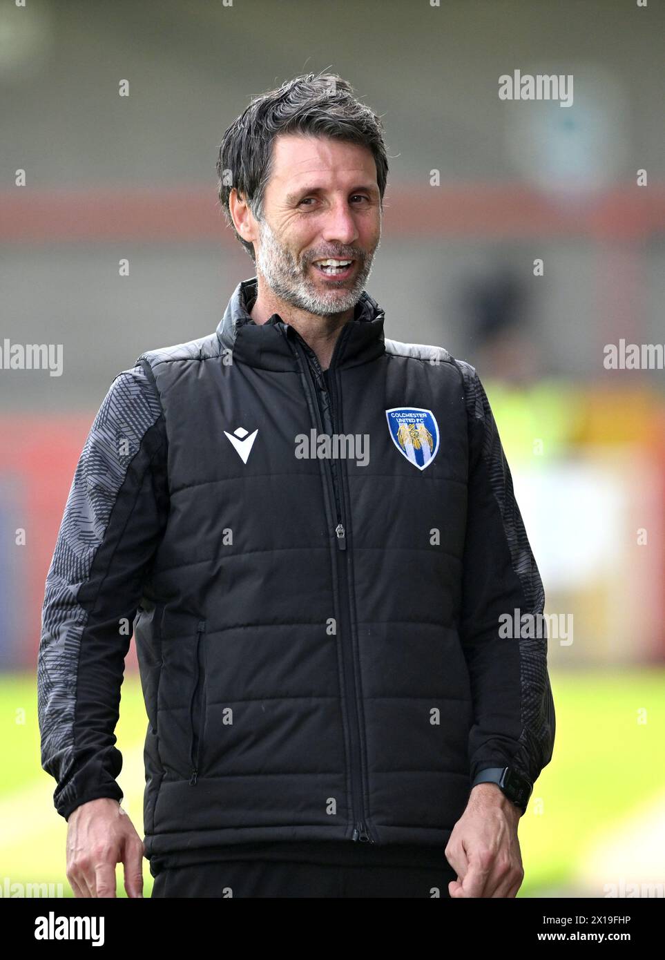 Colchester head coach Danny Cowley during the Sky Bet EFL League Two match between Crawley Town and Colchester United at the Broadfield Stadium  , Crawley , UK - 13th April  2024. Photo Simon Dack / Telephoto Images.  Editorial use only. No merchandising. For Football images FA and Premier League restrictions apply inc. no internet/mobile usage without FAPL license - for details contact Football Dataco Stock Photo