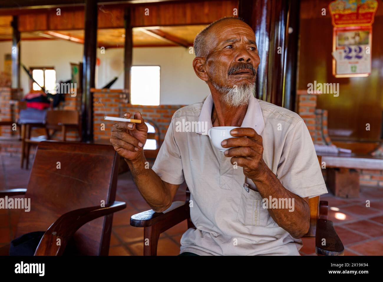 Old buddhist Monk from vietnam Stock Photo