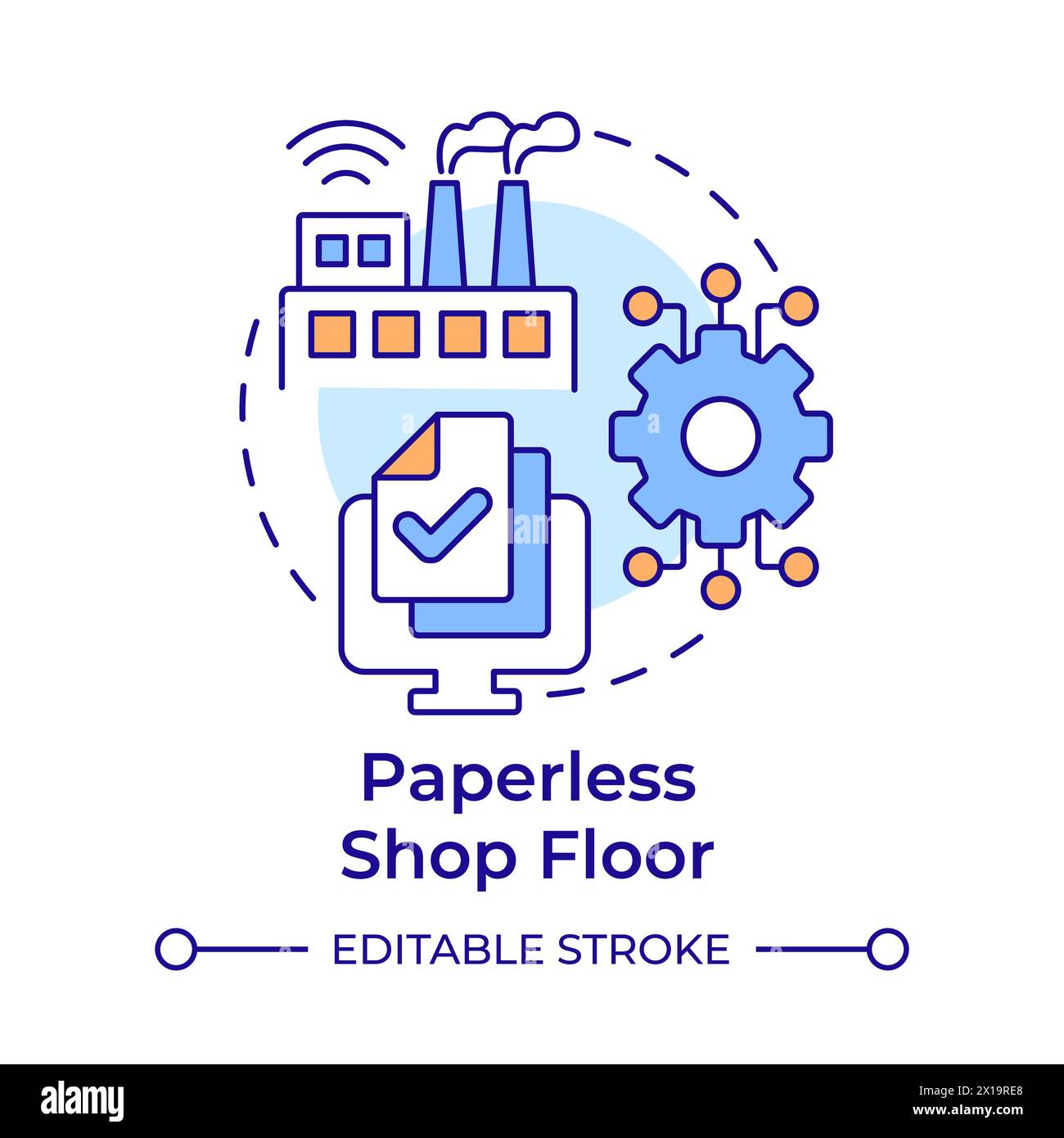 Paperless shop floor multi color concept icon Stock Vector