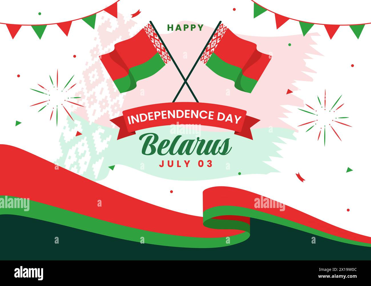 Happy Belarus Independence Day Vector Illustration on 3 July with Waving Flag and Ribbon in National Holiday Flat Cartoon Background Design Stock Vector