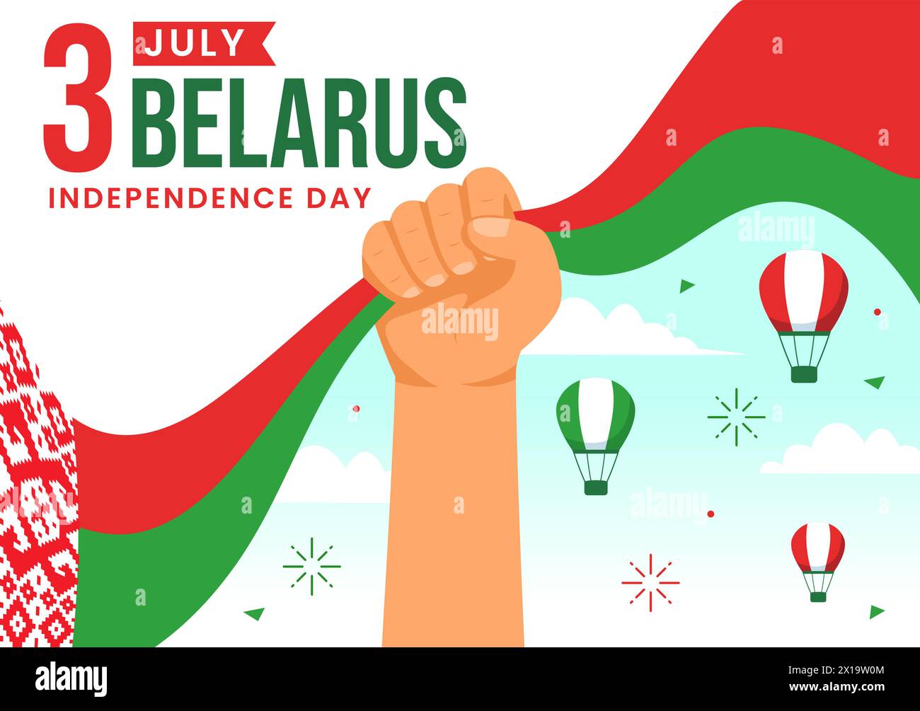 Happy Belarus Independence Day Vector Illustration on 3 July with Waving Flag and Ribbon in National Holiday Flat Cartoon Background Design Stock Vector