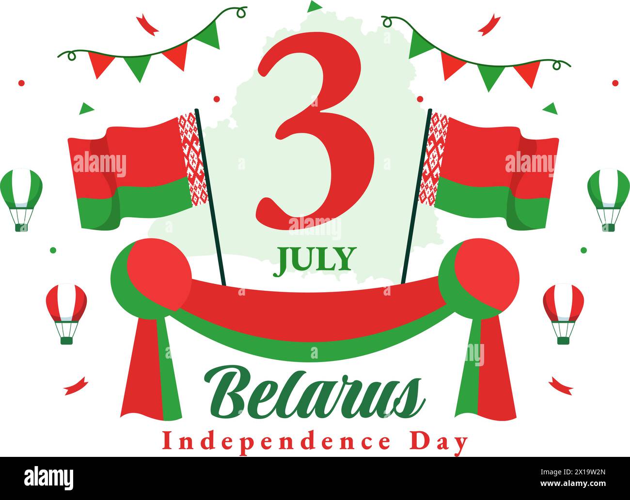 Happy Belarus Independence Day Vector Illustration on 3 July with Waving Flag and Ribbon in National Holiday Flat Cartoon Background Design Stock Vector