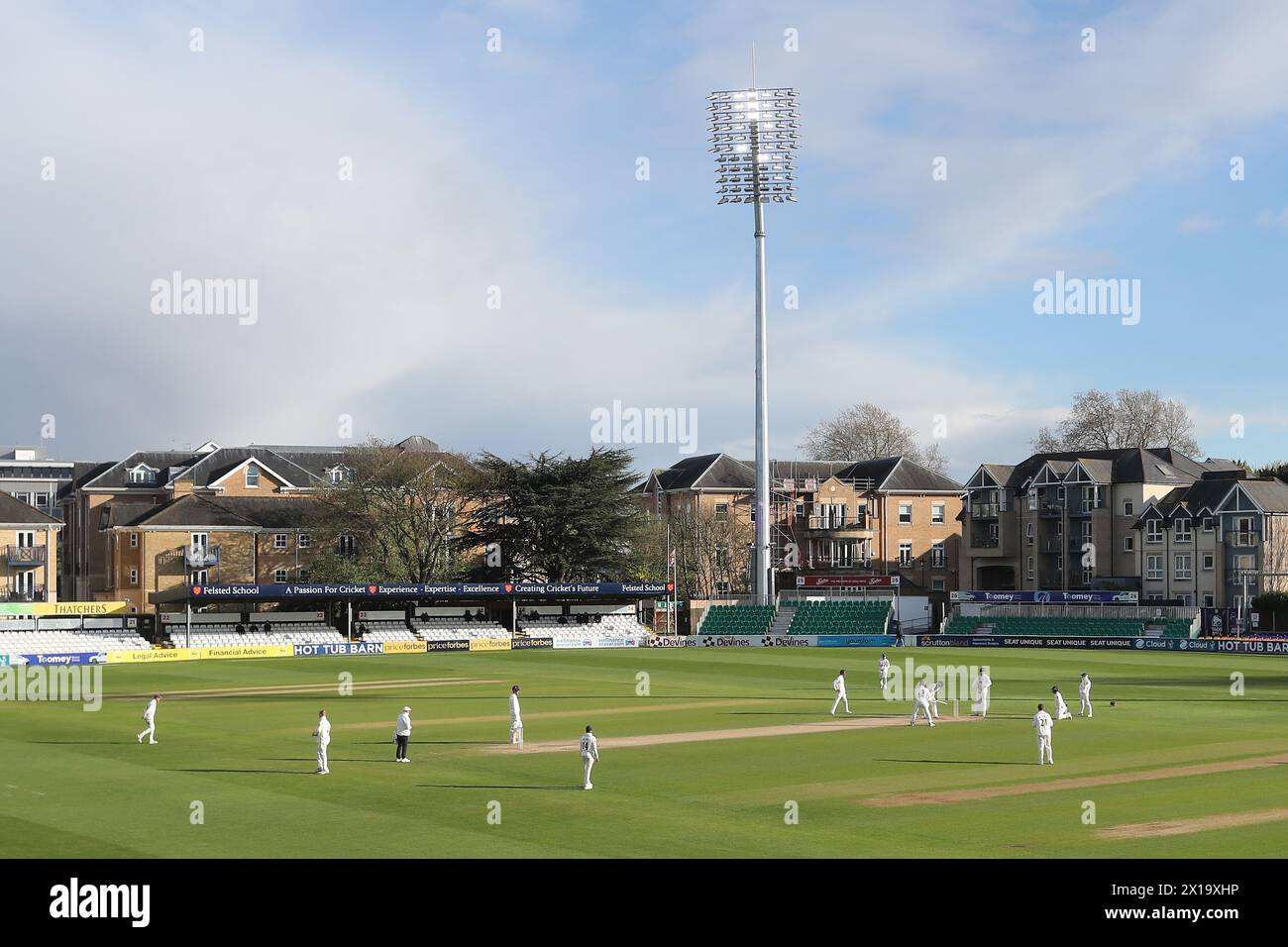 General view of play during Essex CCC vs Kent CCC, Vitality County Championship Division 1 Cricket at The Cloud County Ground on 15th April 2024 Stock Photo