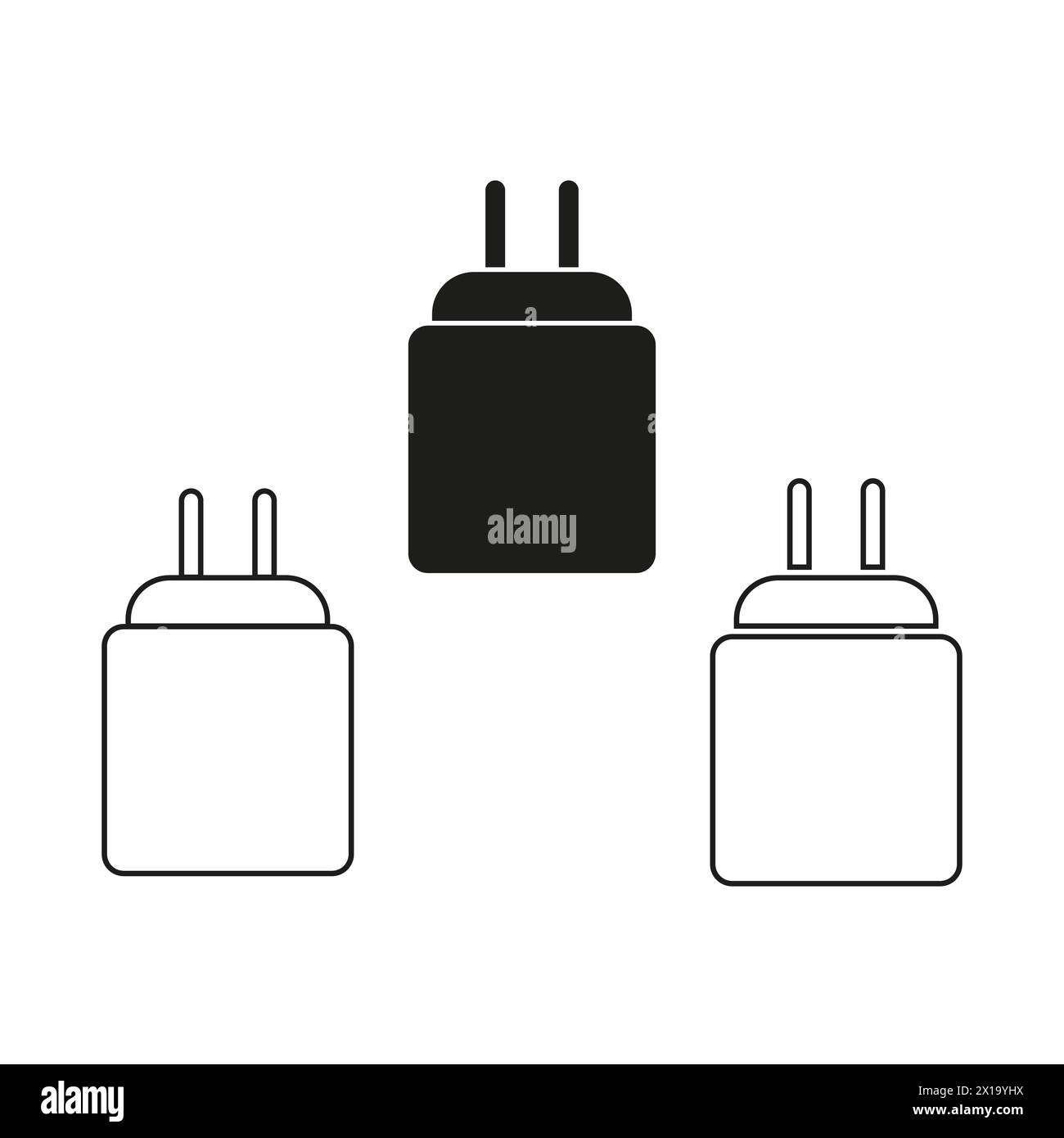 Charger adapter icons. Power plug graphics. Device charging symbols ...