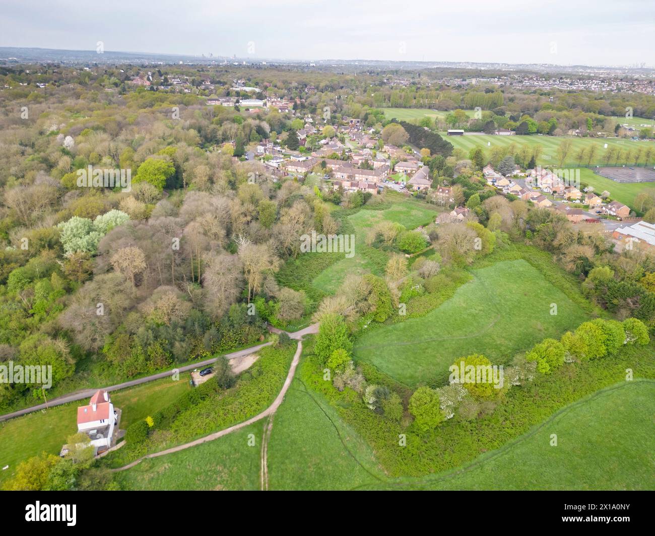 Aerial view of Scadbury Park in Chislehurst london is a nature reserve ...