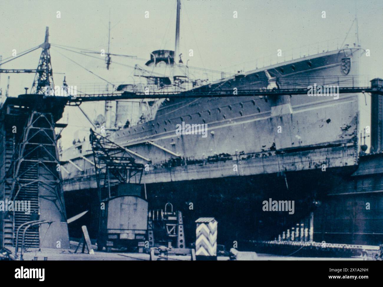 The German battleship Seydlitz in drydock at the Kaiserworks for repairs, Germany 1916 Stock Photo