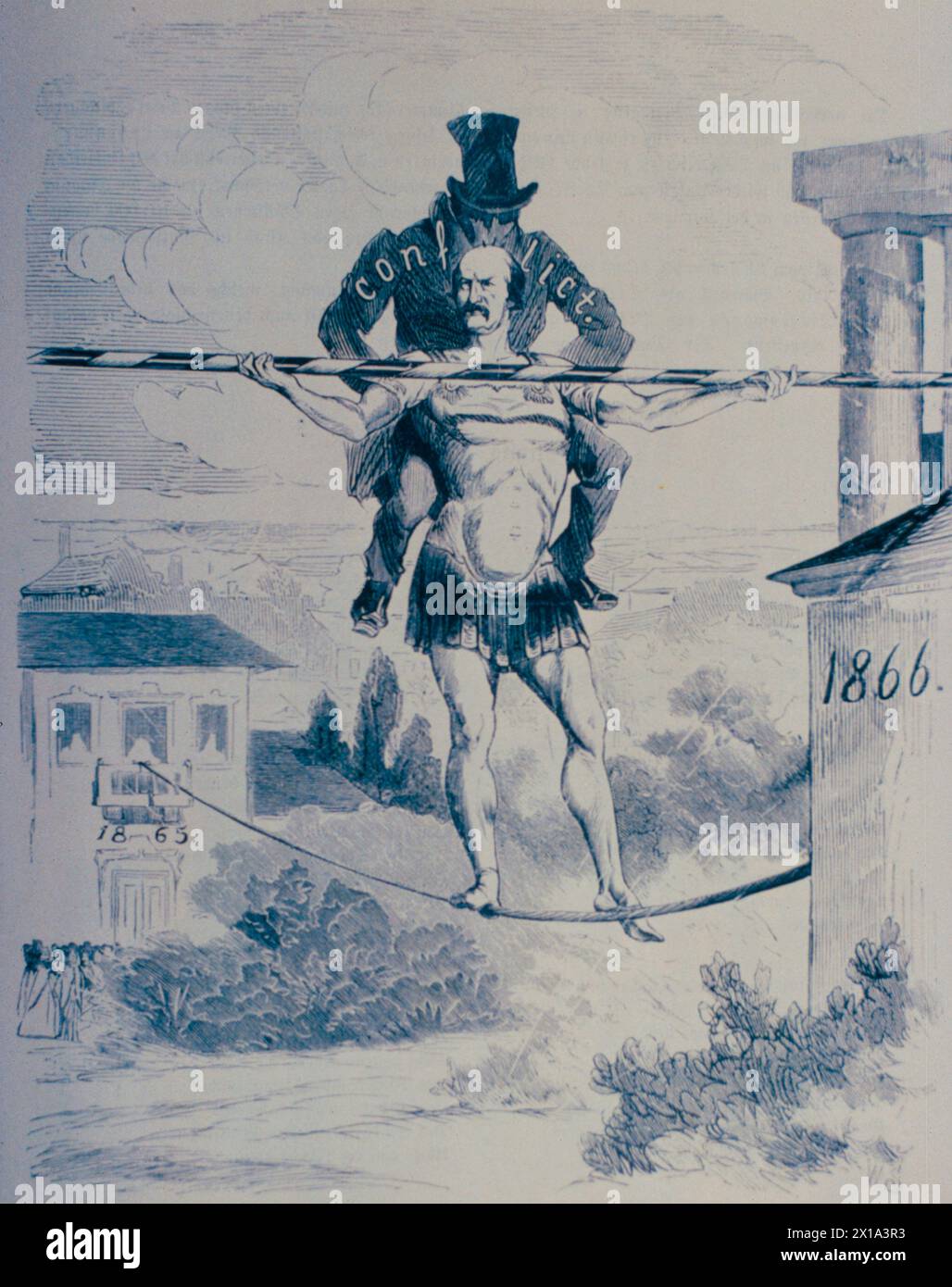 The Hero of Niagara, cartoon about Bismarck, Germany 1865 Stock Photo