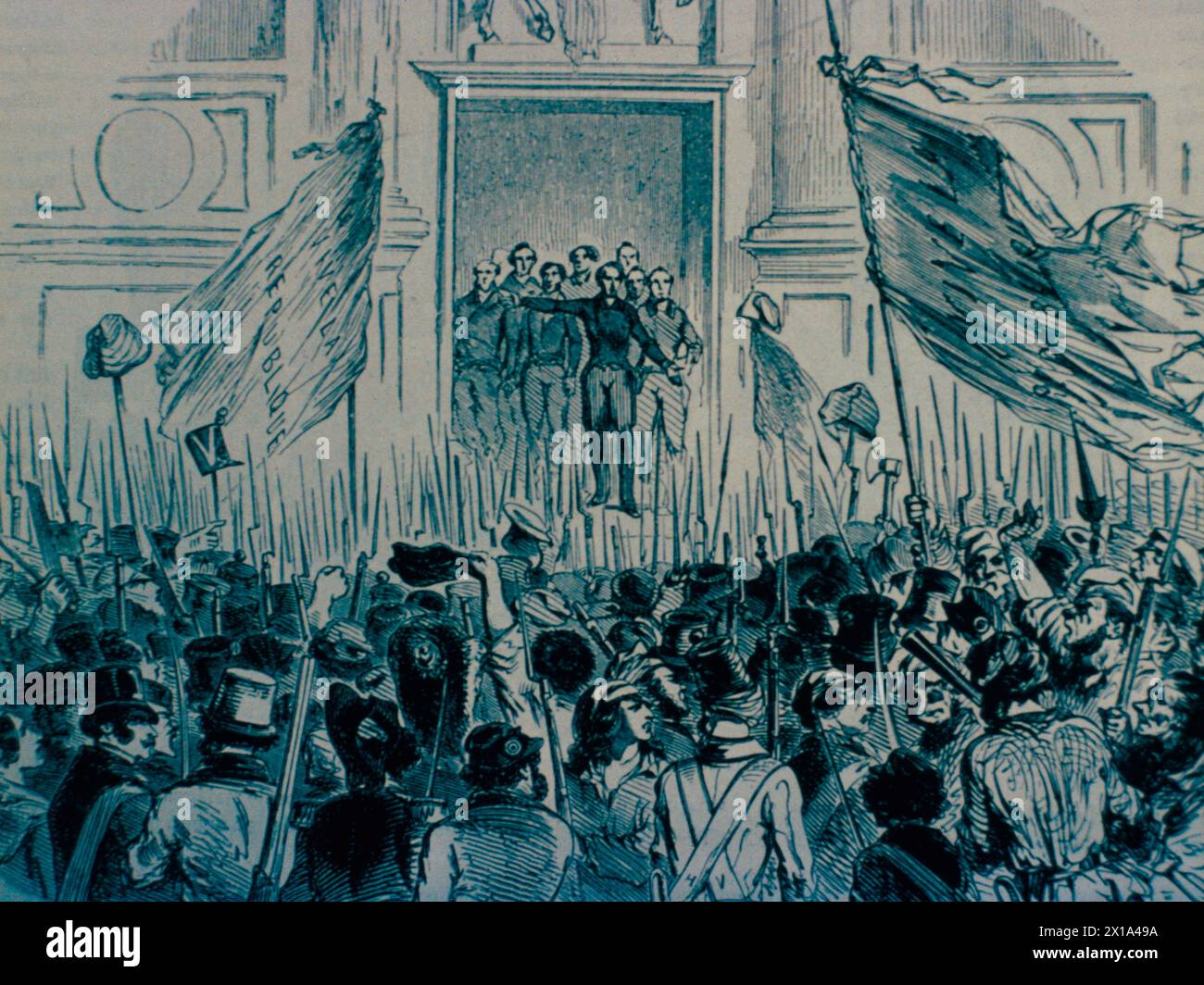 Alphonse de Lamartine addresses the people from the Hotel de Ville, Paris, France, illustration 1848 Stock Photo