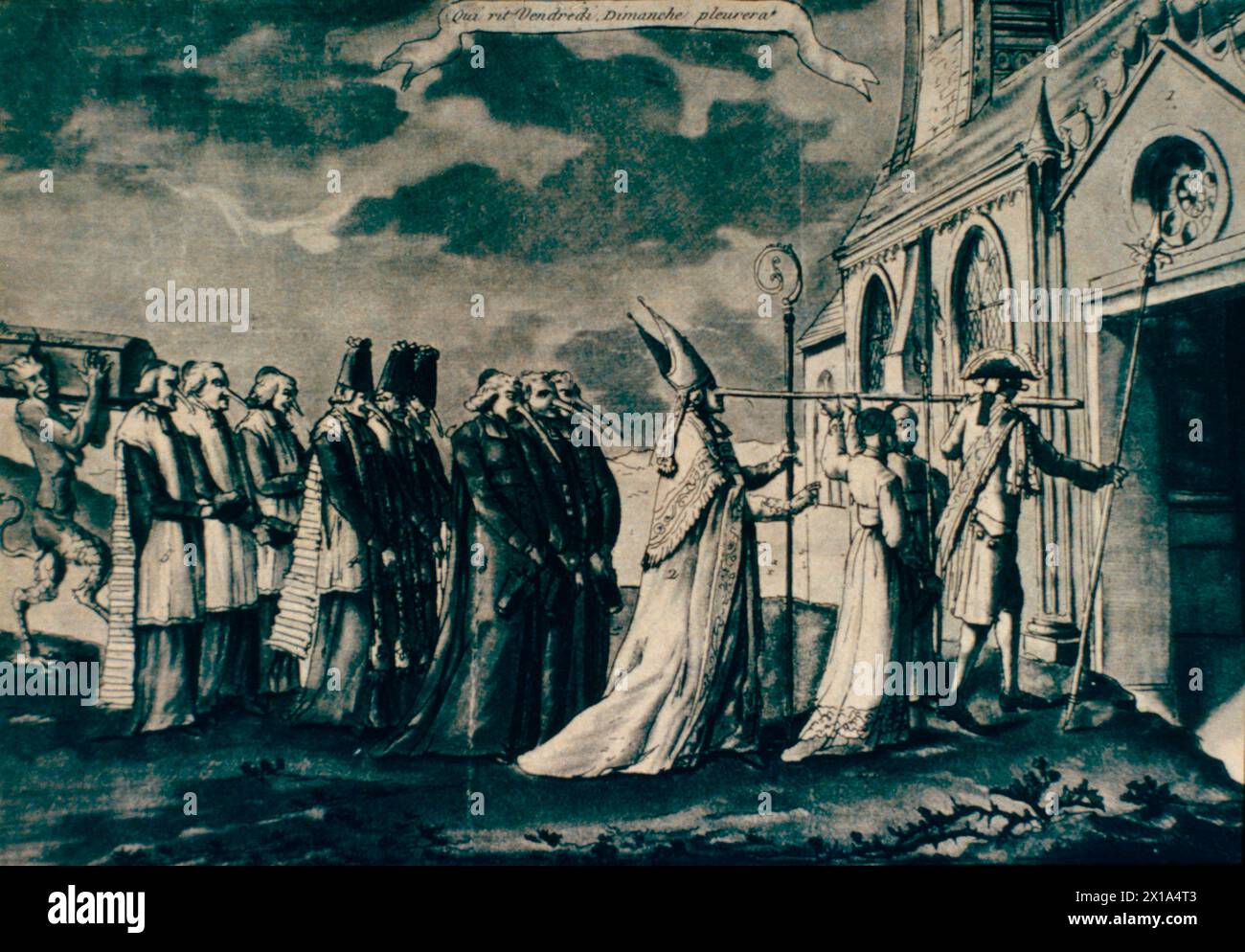 The Civil Constitution of the Clergy, anti-clerical cartoon, France 1790 Stock Photo