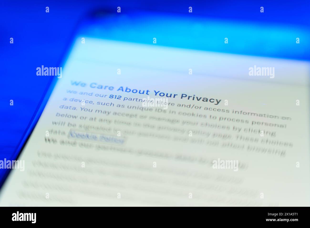 Cookie privacy policy on internet website. Internet browsing data privacy security concept Stock Photo