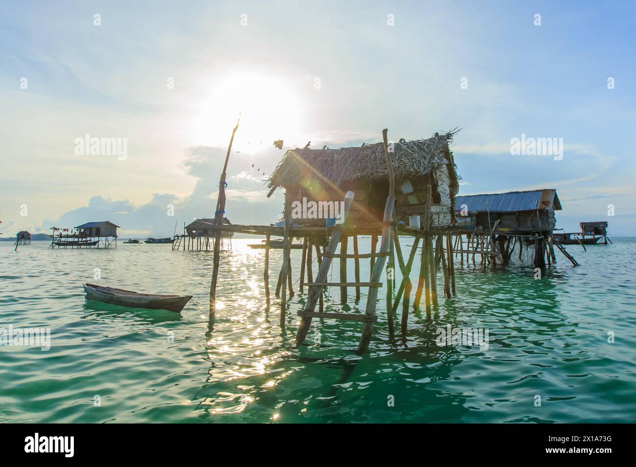 Beautiful landscapes view borneo sea gypsy water village in Bodgaya Mabul Island, Semporna Sabah, Malaysia. Stock Photo