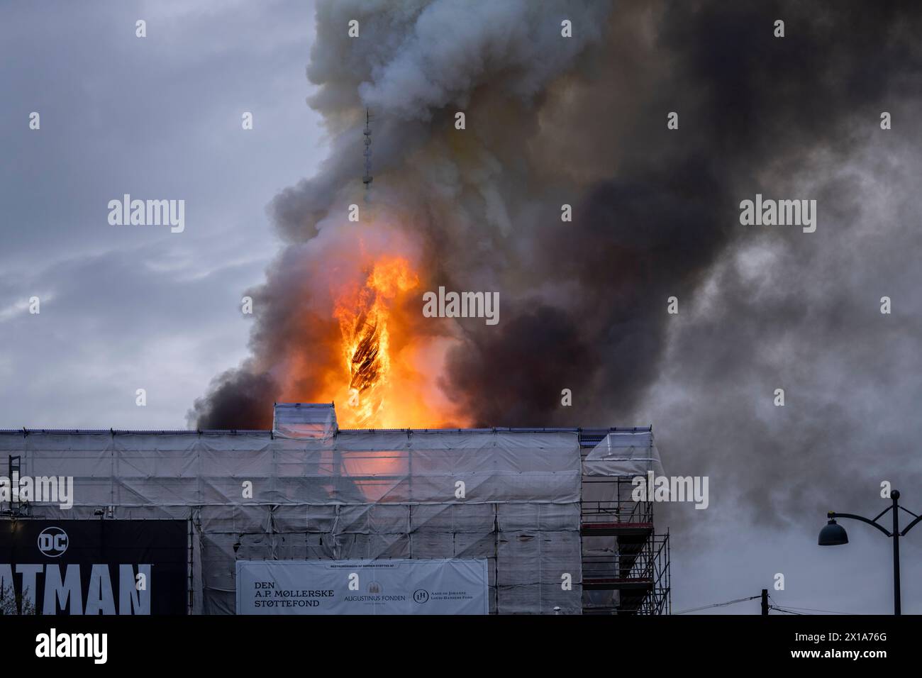 Copenhagen, Denmark. 16th Apr, 2024. Fire in the historic building Boersen in Copenhagen Tuesday, April 16, 2024. Credit: Ritzau/Alamy Live News Stock Photo