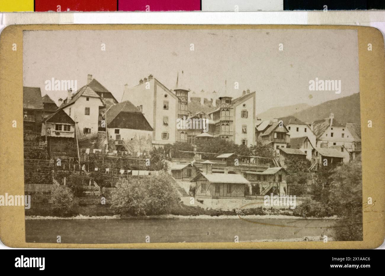 Bad in Frohnleiten, view of the cold water sanatorium at the mud, visiting cards photography, blind stamp, 1880 - 18800101 PD0435 - Rechteinfo: Rights Managed (RM) Stock Photo