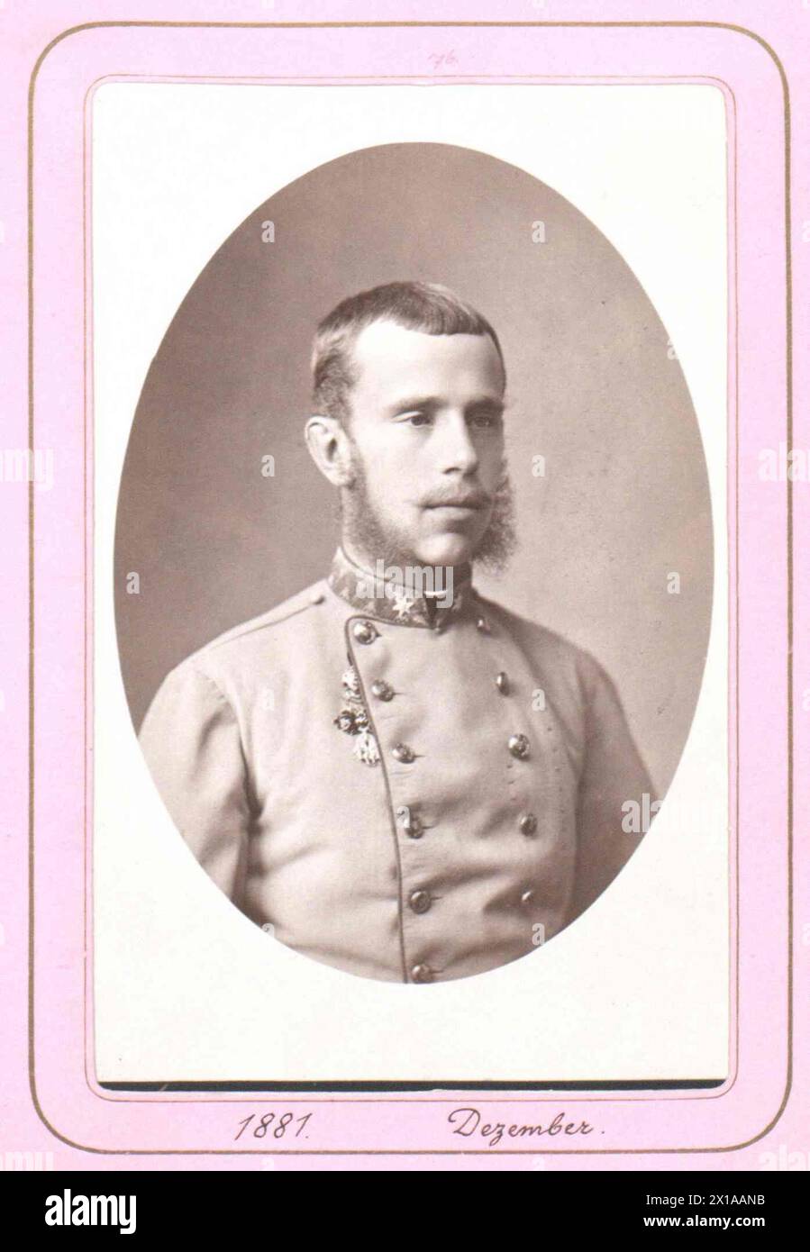 Rudolf, crown prince of Austria, pectoral, uniformed, bareheaded, cheeks- and moustache, in the oval., 01.12.1881 - 18811201 PD0002 - Rechteinfo: Rights Managed (RM) Stock Photo