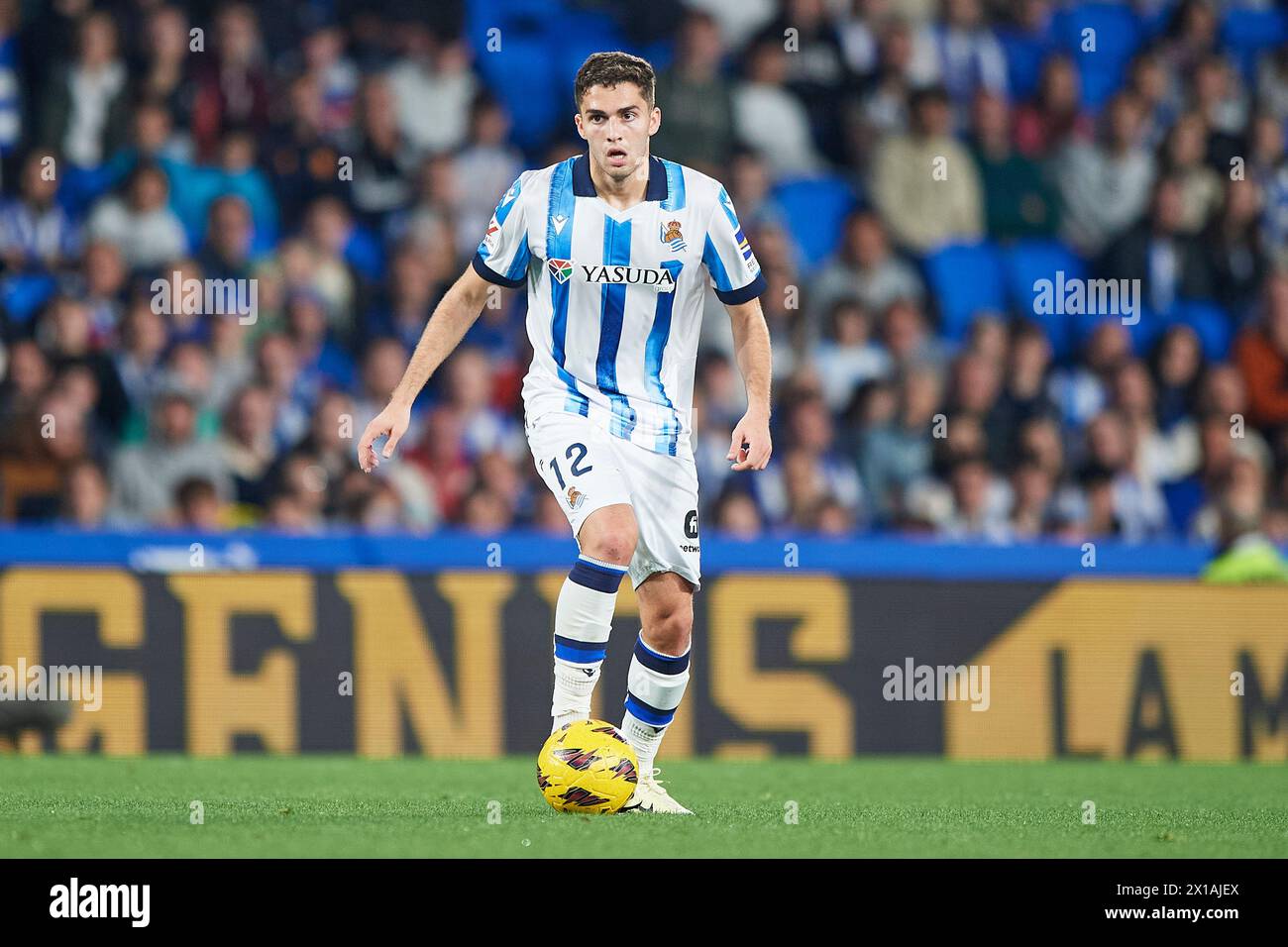 Arsen Zakharyan of Real Sociedad with the ball during the LaLiga EA Sports match between Real Sociedad and UD Almeria at Reale Arnea Stadium on April Stock Photo