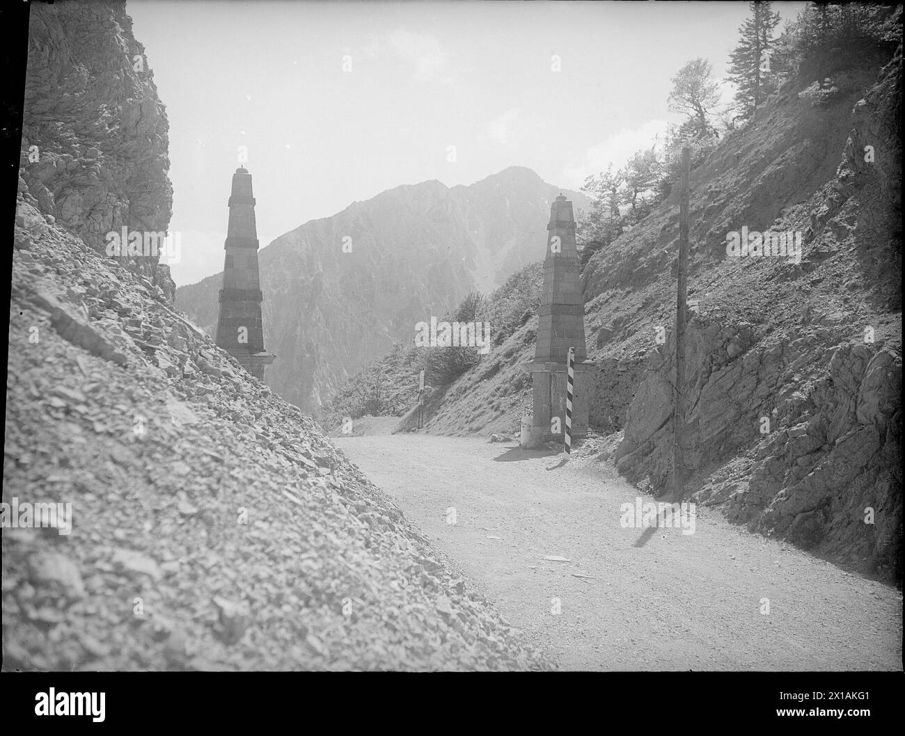 At Loiblpass, obelisk at border crossing, 1920 19200101 PD2228