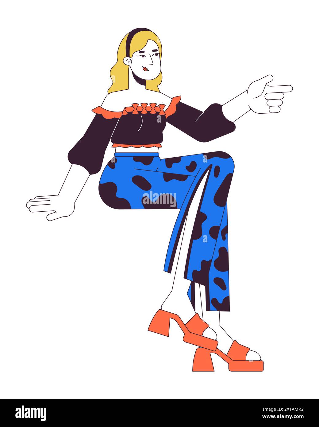 Blonde woman pointing aside 2D linear cartoon character Stock Vector ...